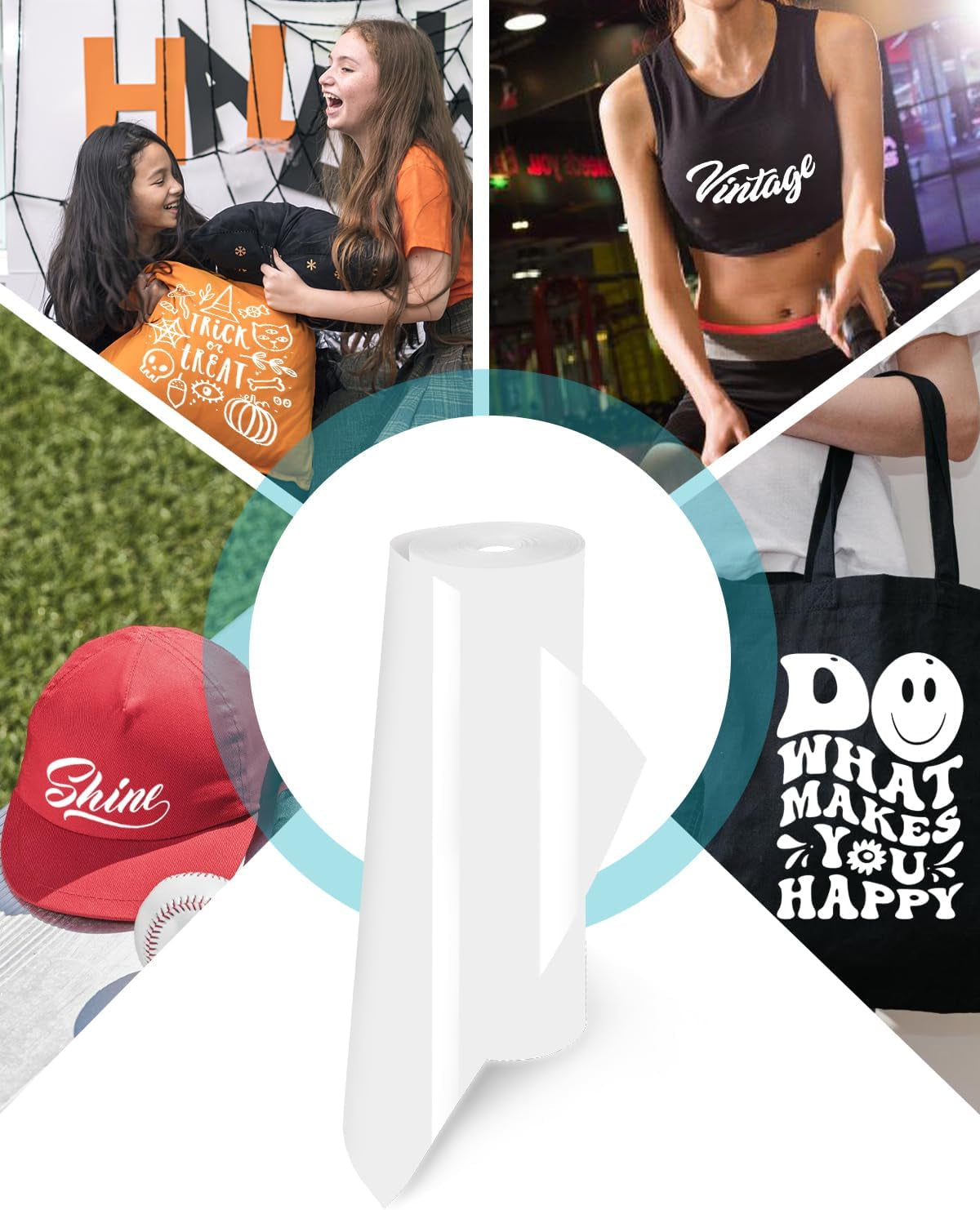 Vinyl Heat Transfer 12&quot; X 100Ft-White Matte Htv Iron on Vinyl Roll for Cricut/Cameo Bundle, DIY Shirts, Bags, Socks, Shoes, Pillow and Other Frabic - Washed and Easy to Cut &amp; Weed
