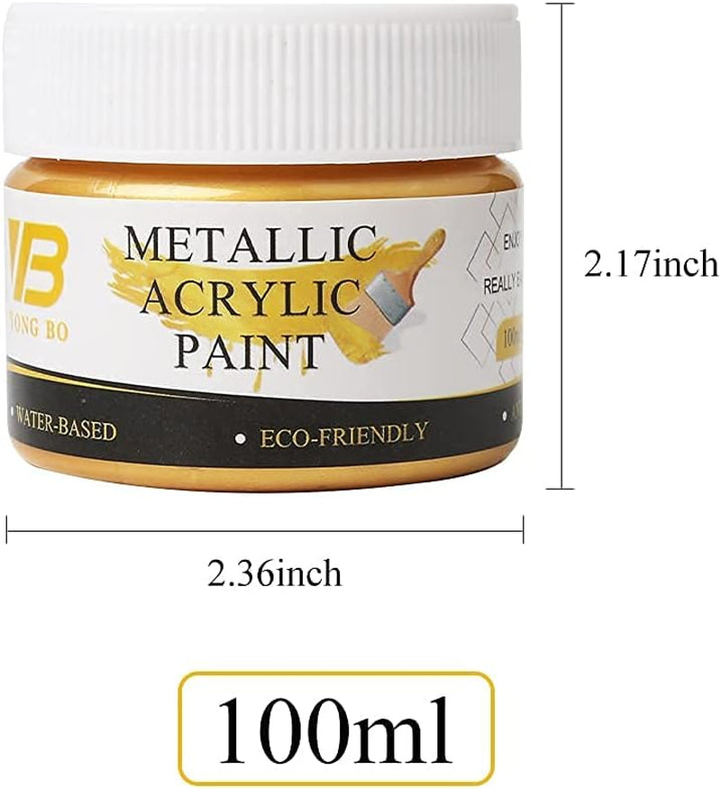 Metallic Gold Acrylic Paint, 100Ml Gold Paint, Gold Leaf Paint for Metal, Wood, Headstone, Painting, Non Toxic Non Fading