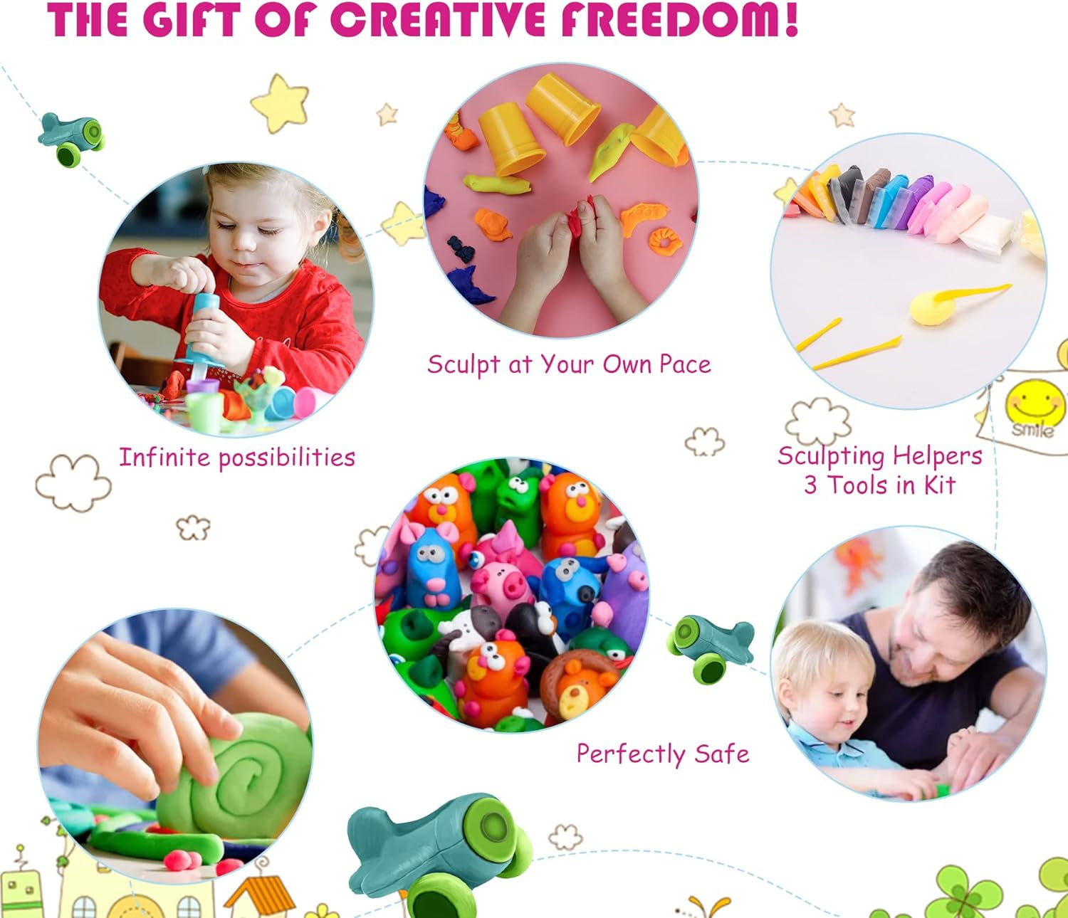 Air Dry Clay, 24 Colors Modeling Clay Kit with 3 Sculpting Tools, Magic Foam Clay for Kids and Adults, DIY Molding Clay Gift for Boys and Girls