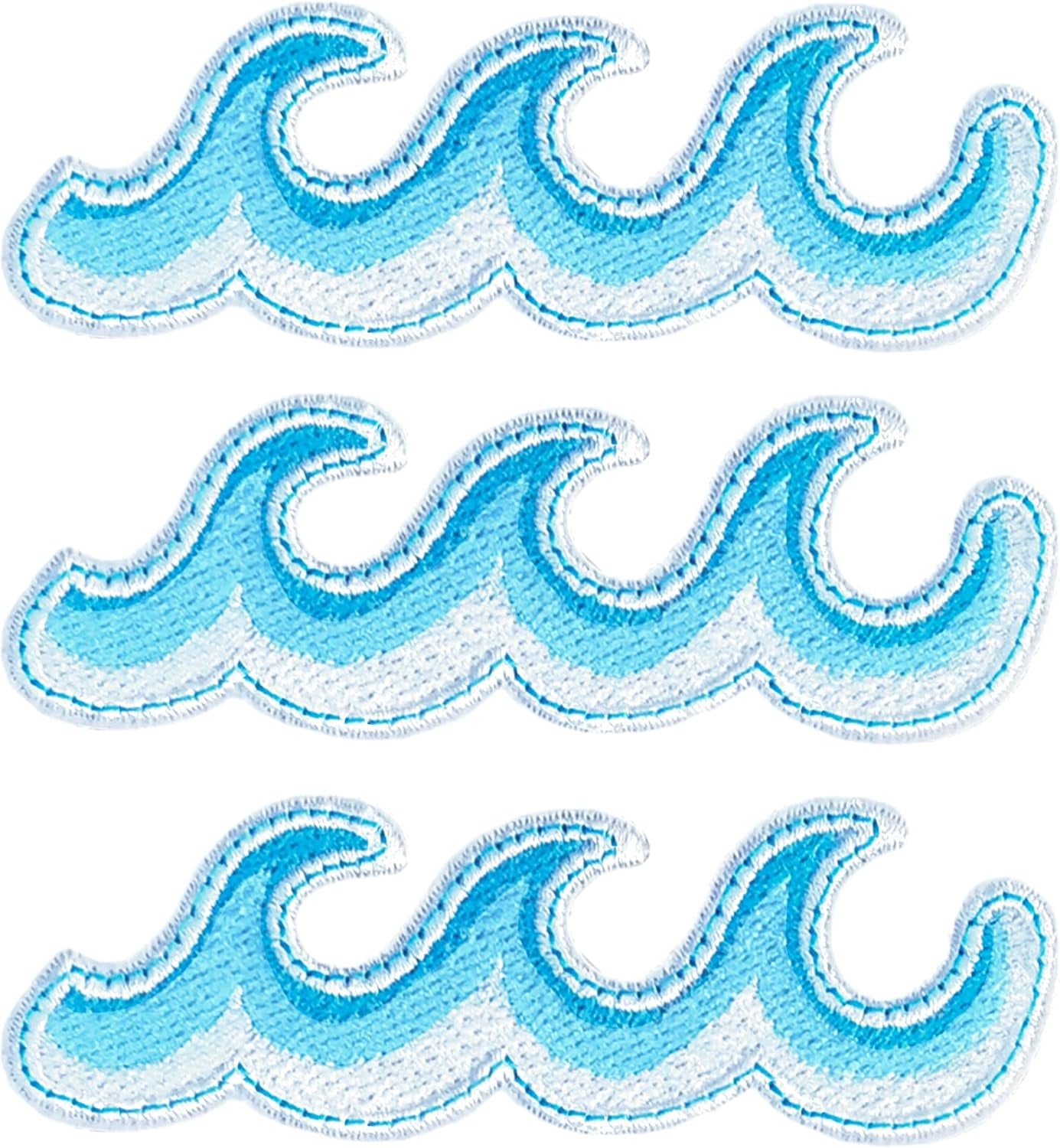 10 Pieces Ocean Wave Embroidered Patches Blue Sea Wave Iron on Patch Wave Applique Repair Patch for Clothes Dress Jackets Caps DIY Embroidery Patches Sewing Craft Decoration