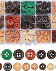 225Pcs Wooden Buttons for Sewing Buttons, Wood Buttons for Crafts Buttons, Assorted round 4 Hole 2 Hole Mixed Buttons for Sewing Clothing DIY Crafting Decorations Buttons, 7 Sizes