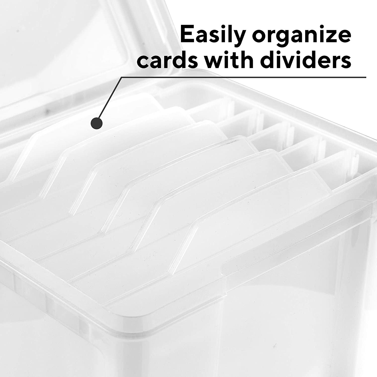 Greeting Card Organizer & Storage Box for Cards, 6 Adjustable Dividers, Plastic, Stackable, 10"L X 8.5"W X 7.5"H