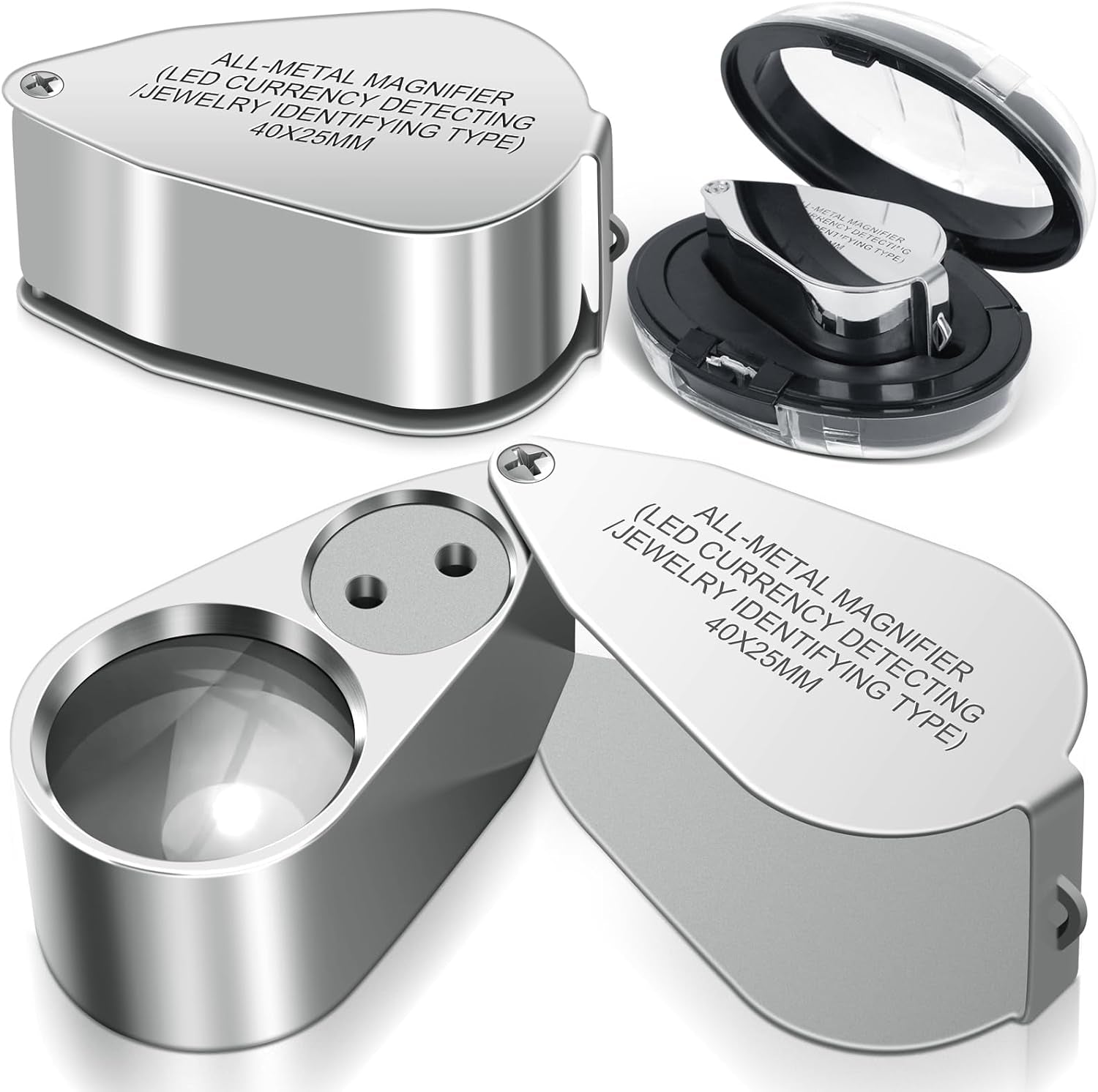 40X Jewelers Loupe Magnifier Magnifying Glasses, LED/UV Illuminated Jewelry Loop Pocket Folding Magnifying Glass with Metal Construction for Close Work, Gardening, Kids, Stamp, Rock Collecting