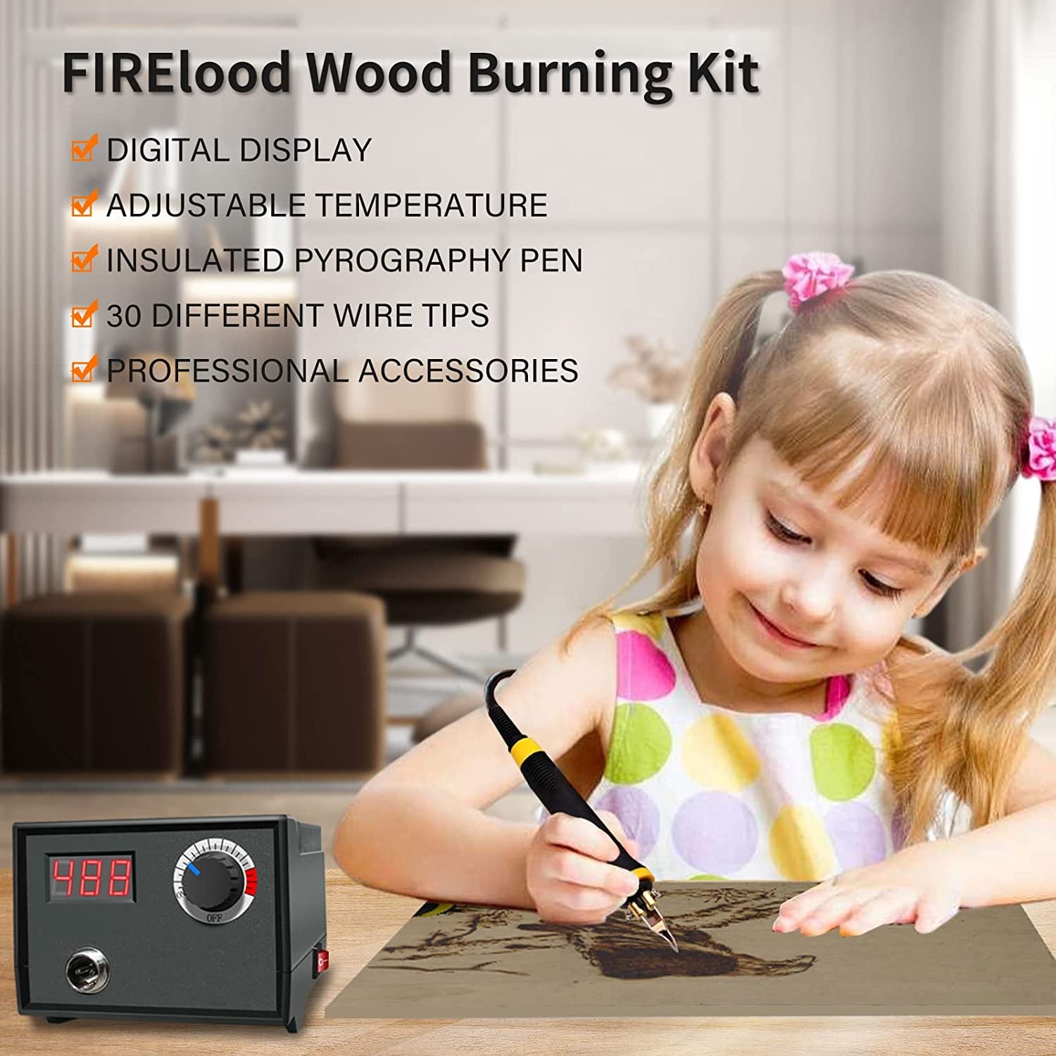 Wood Burning Tool,Wood Burning Kit Pen 25~750℃,Professional Wood Burning Kit,With Digital Thermometer Temperature Adjustable Temperature,1 Wood Burning Pens, 30 Wood Burning Pen Tips