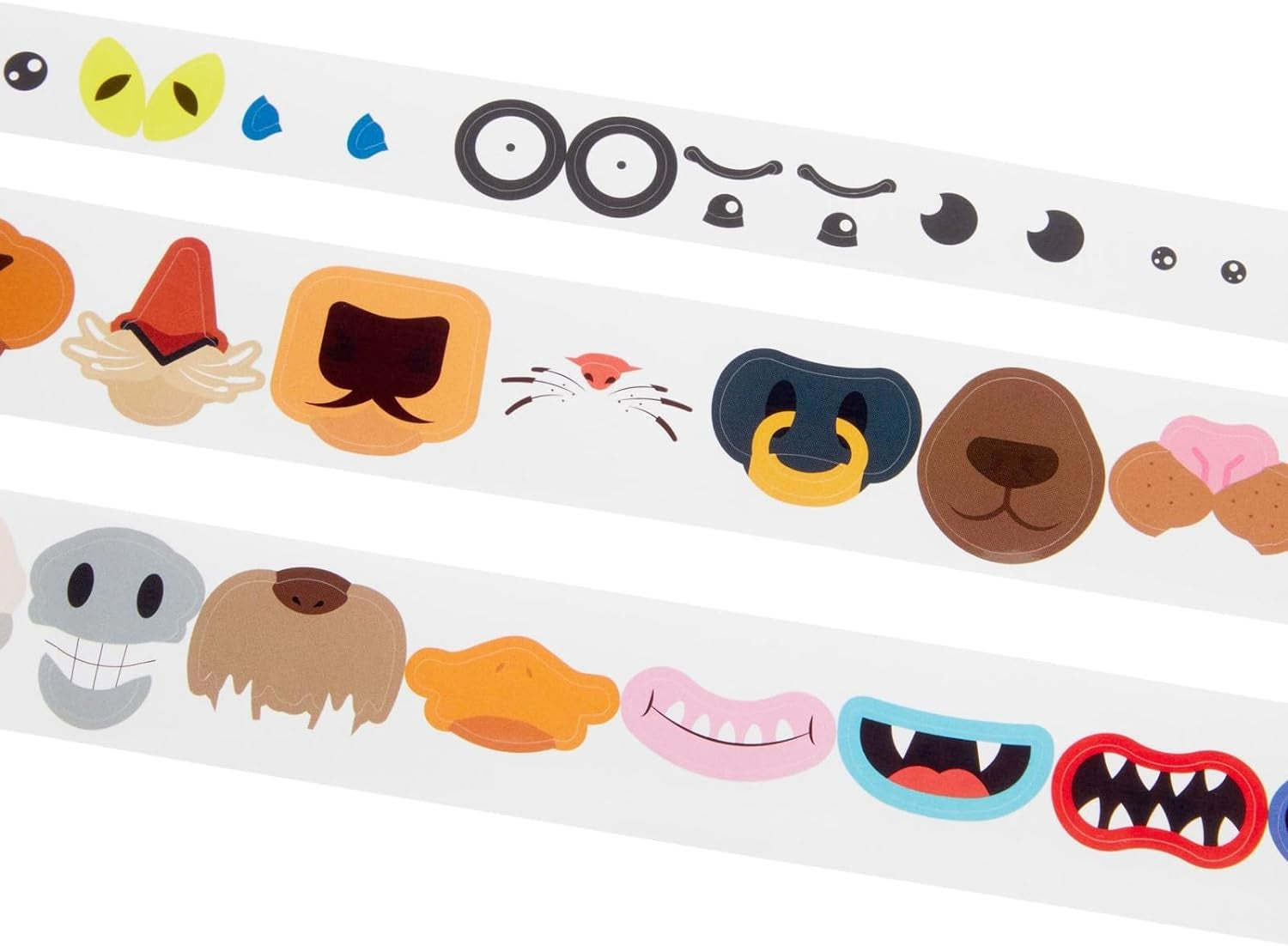 1500 Pack of Face Stickers for Kids, Silly Eyes, Nose, and Mouth for Crafts (3 Rolls)