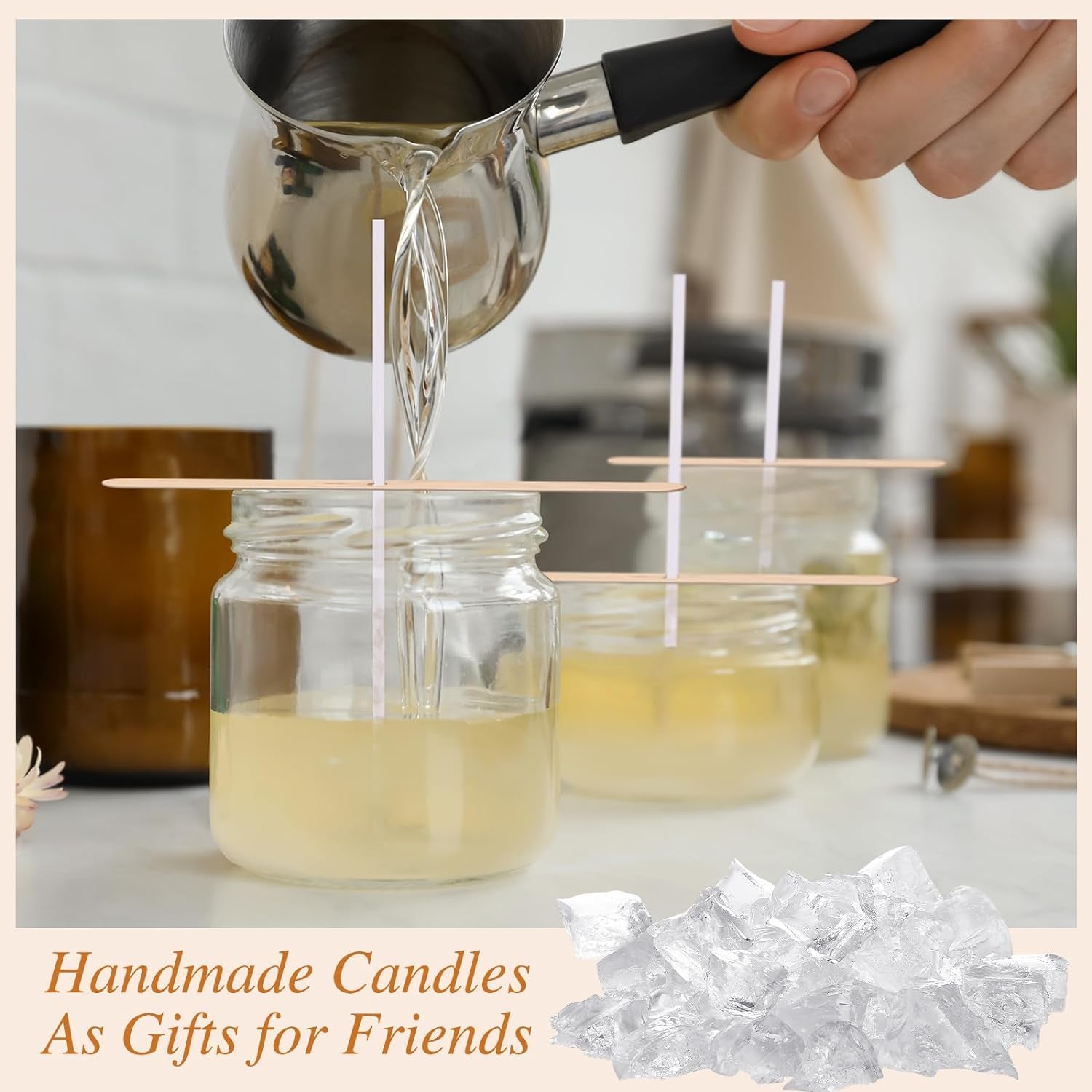 6 LB Gel Wax for Candle Making, Jelly Wax Melts Clear Candle Wax Gel Candle Wax Clear Wax with Candle Wick and Wooden Candle Wick Centering Device for or Candle Making Candles Supplies