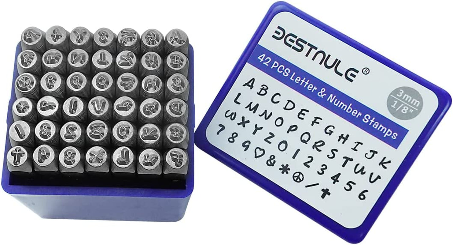 42PCS Metal Stamping Kit, Number and Letter Stamp Set (A-Z, 0-9 And&amp;,Love Symbol), Industrial Grade Hardened Carbon Steel, Perfect for Imprinting Metal, Wood,Leather (1/8", 3MM)