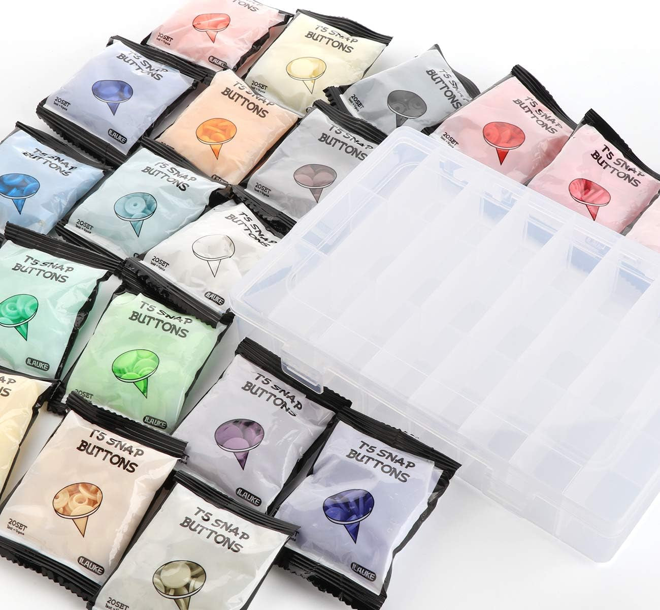 400 Sets Snap Fasteners Kit, Snap Pliers+20 Colors T5 Plastic Snap Buttons, Fasteners Poppers Press DIY Studs Tools with 2 Storage Boxes, Snap Set for Sewing,Clothing and Crafting