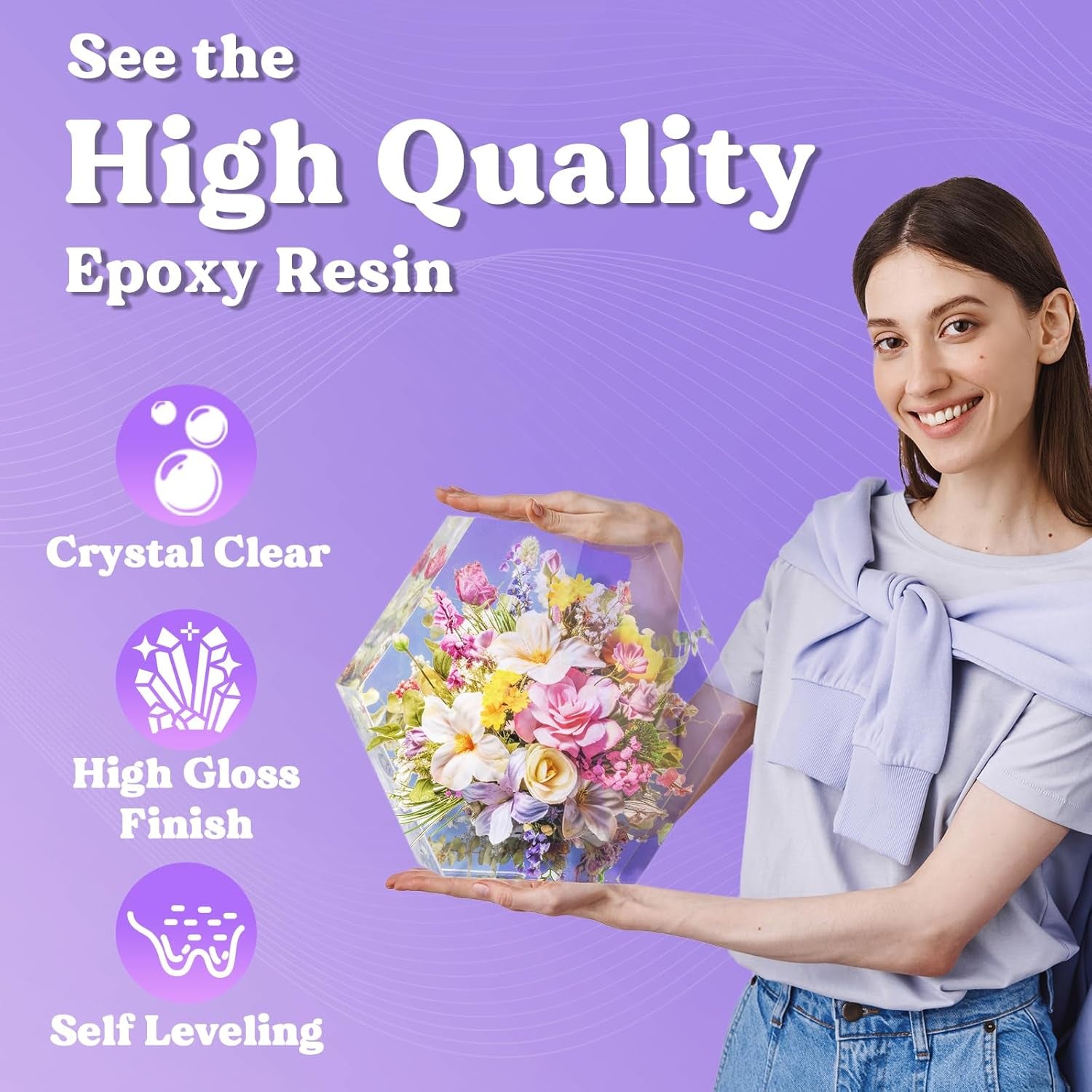 80Oz Crystal Clear Casting Resin Kit,Bubbles Free Epoxy Resin Supplies,Clear Resin for Craft,Tumblers,Molds,Jewelry,Resin and Hardener with 6 Mica Powders,Large Silicone Cup