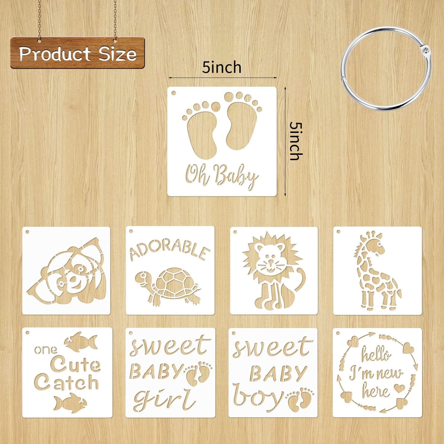 30 Pieces Baby Shower Stencils for Painting, 5 Inch Cute Onesie Stencil Reusable Mixed Phrase Painting Stencils, Small Animals Template for Painting Bodysuit Shirts Shoes Bibs Clothes