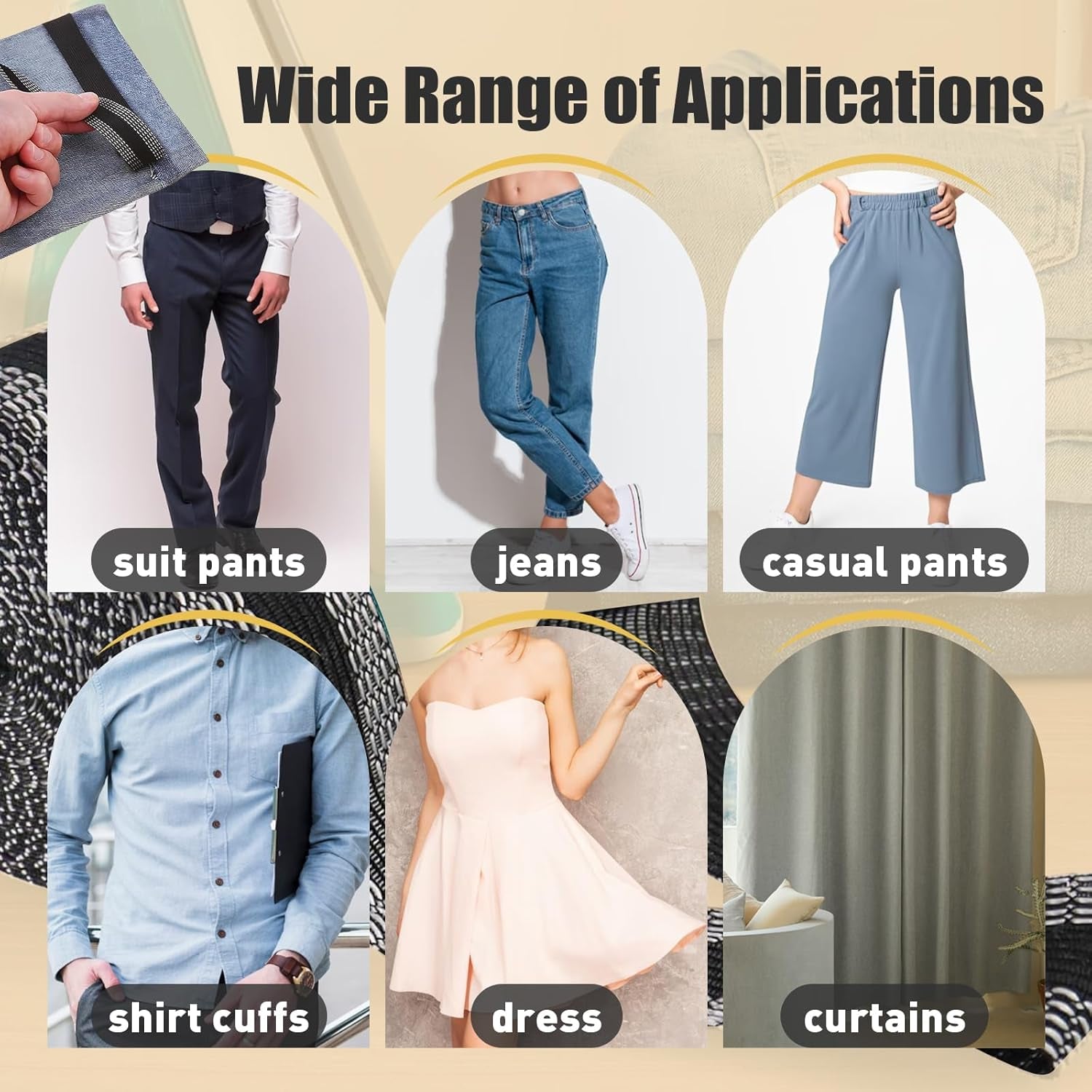 Hem Tape for Pants 2M (0.94Inch X 2.2Yds) Iron-On Instant Hem Tape, Permanent No Sew Hemming Tape, Washable Hem Adhesive Tape, Black Iron on Pants Shortening Tape, Hem Fabric Tape