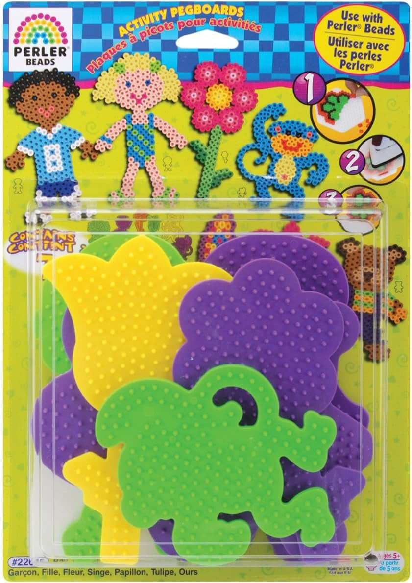 22645 Fuse Bead Pegboards 7-Pack-Boy/Girl/Bear/Monkey/Butterfly/2 Flowers