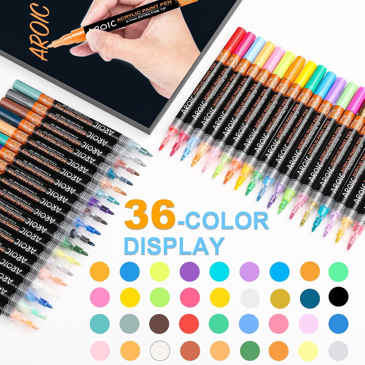 36 Pack Acrylic Paint Pens——Writing on Any Material, Rock, Ceramics, Glass, Wood and More, Used for DIY Craft.