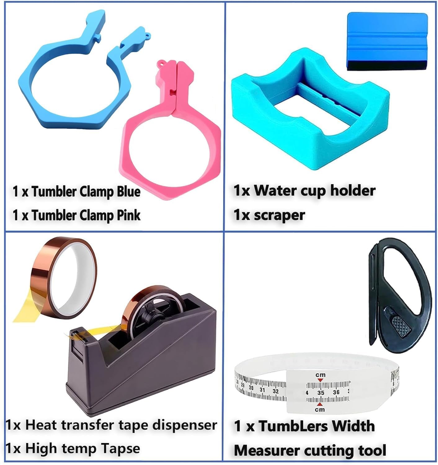 Sublimation Blanks Tumbler Clamp Tool, Perfect Tumbler Clamp for 20 Oz Sublimation Blanks, Perfect Clamp Grip Tool(Blue,Pink), Heat Tape for Sublimation, Heat Tape Dispenser Sublimation Kits