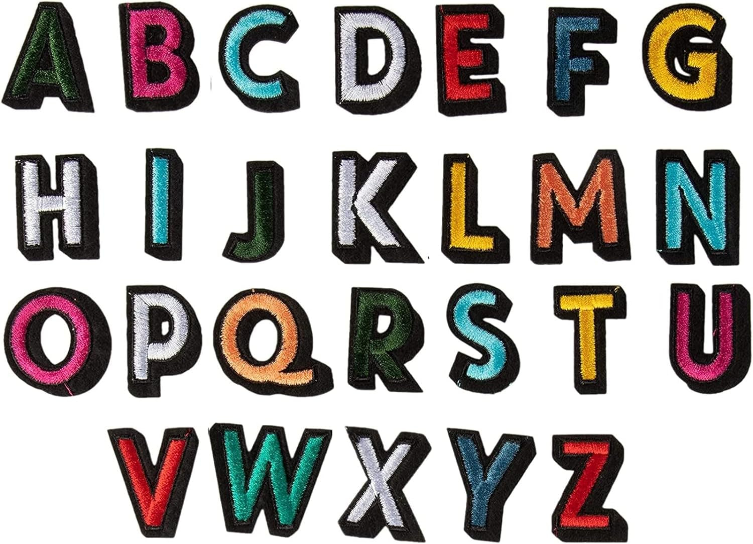 104 Pieces Iron on Letters for T-Shirts, 4 Sets of 26 Embroidered Alphabet A-Z Patches for Denim Jackets, Hats, Fabric (1 In)