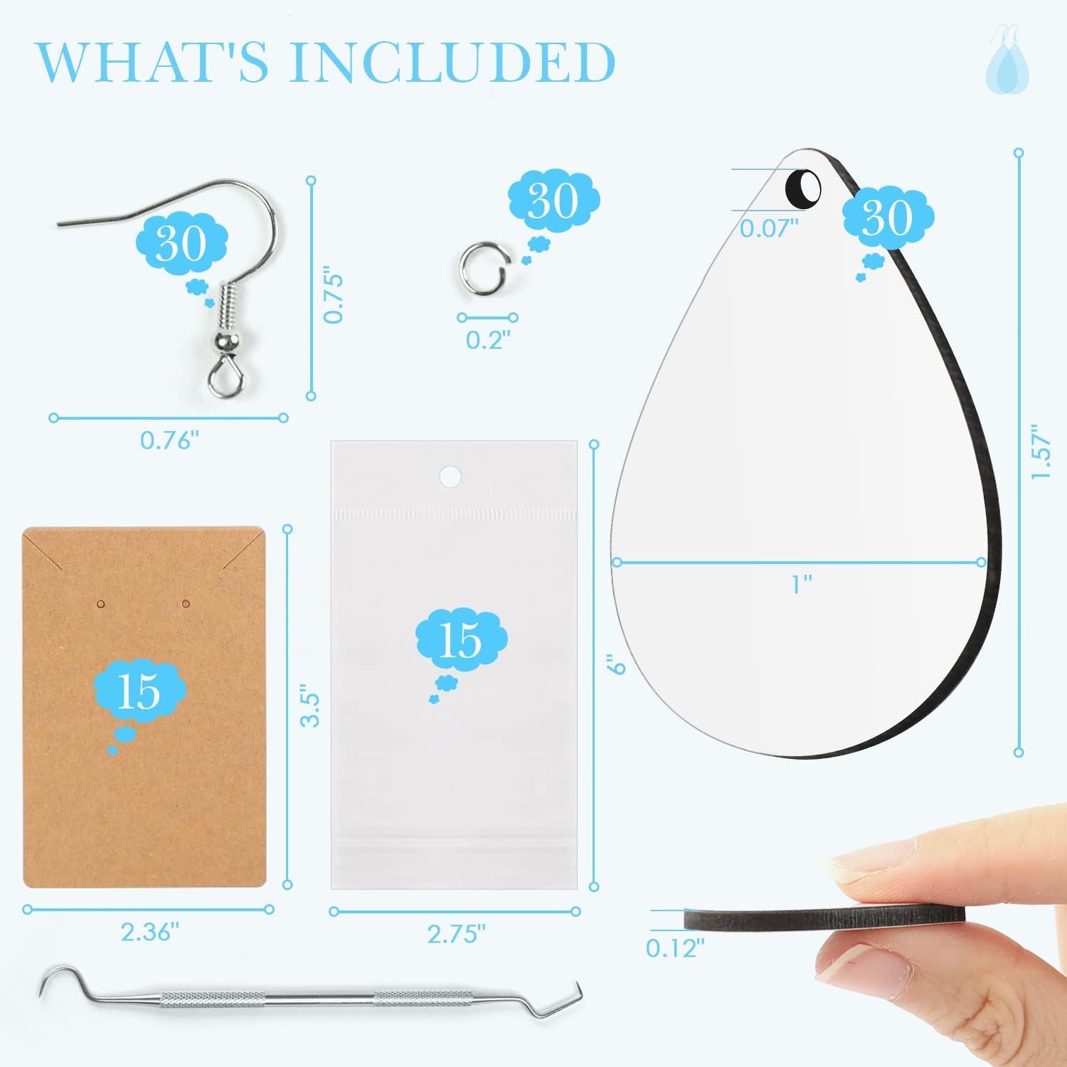 Sublimation Earring Blanks Bulk - 30 Pcs Wood Earrings Blanks with Blue Protective Film - Unfinished MDF Teardrop Earrings for Sublimation Printing with Template, Weeder, Hooks, Jump Rings