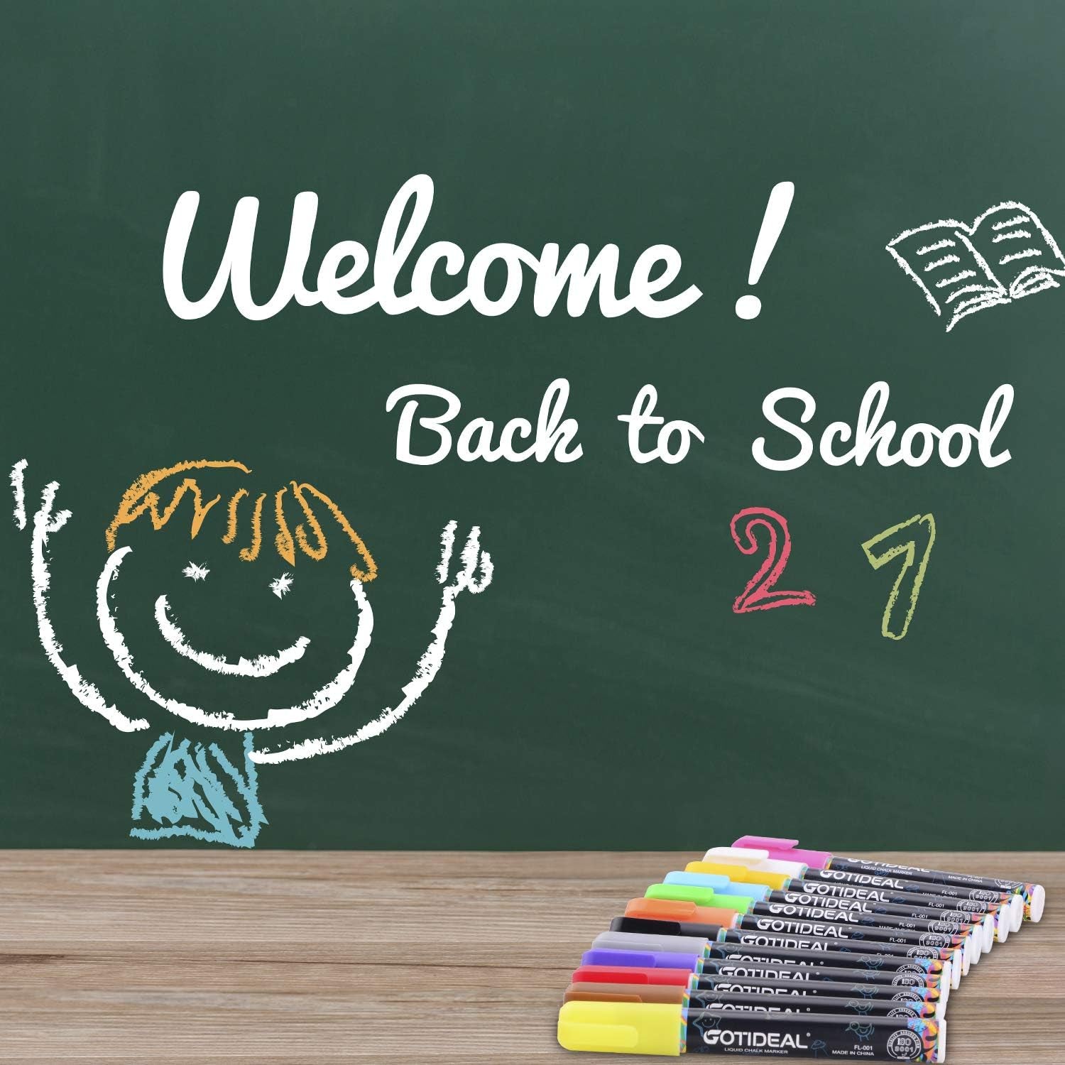 Liquid Chalk Markers, 12 Colors Premium Window Chalkboard Neon Pens, Including 2 Metallic Colors, Painting and Drawing for Kids and Adults, Bistro & Restaurant, Wet Erase - Reversible Tip