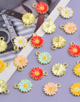 30Pcs Golden Plated Enamel Sunflower Pendant Charms Alloy Sunflower Daisy Flower Dangle Charms Craft Supplies for DIY Necklace Bracelet Earrings Jewelry Making, 5 Colors