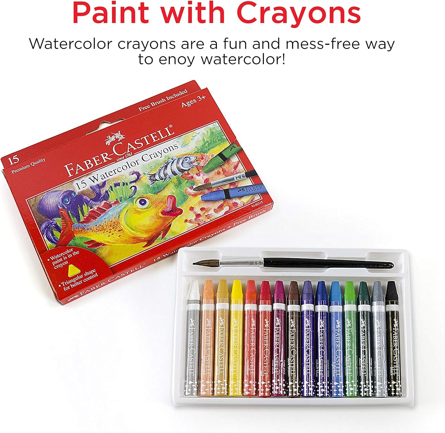Watercolor Crayons with Brush, 15 Colors - Premium Quality Art Supplies for Kids