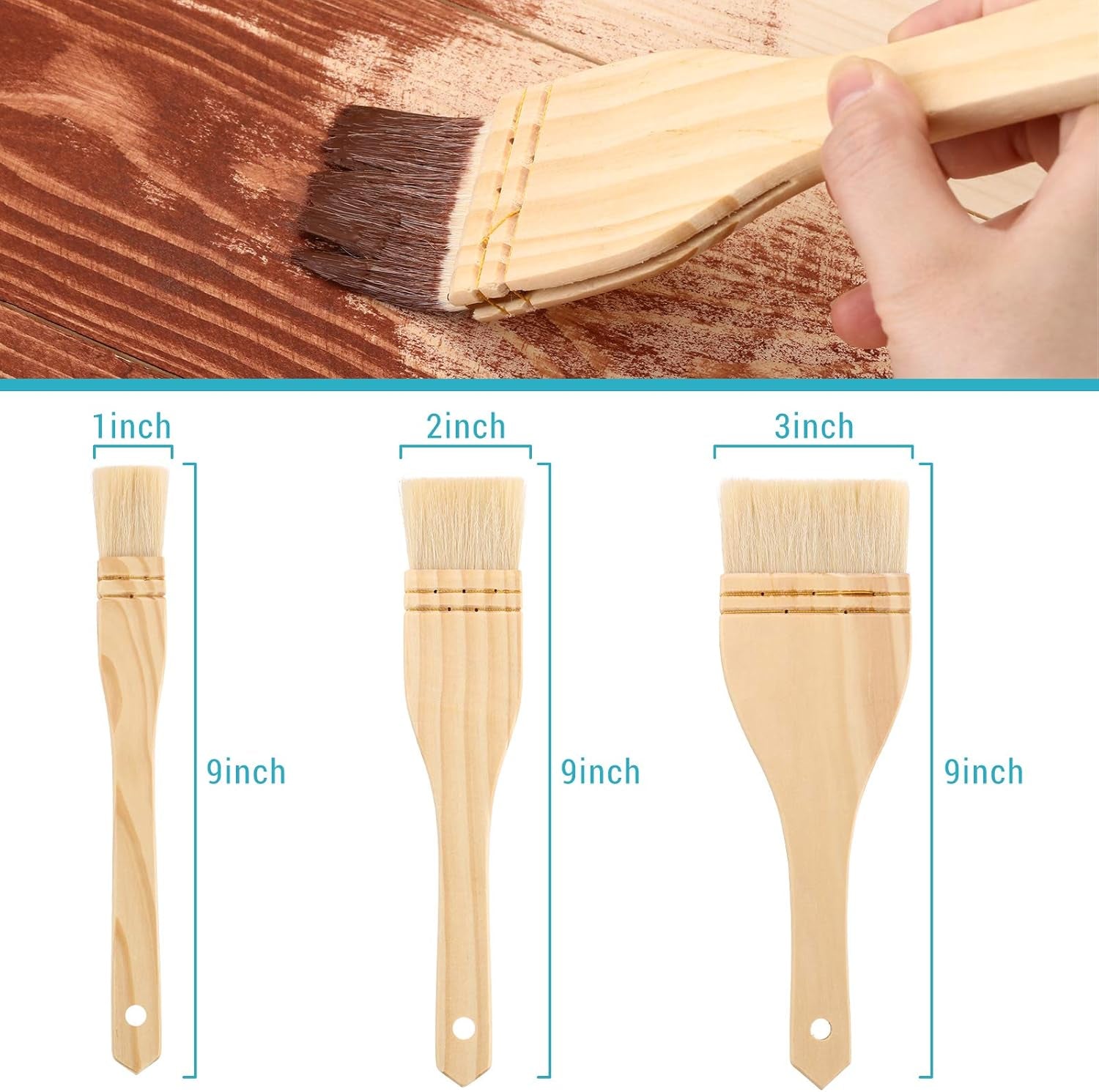 Flat Hake Brushes Hake Paint Brush Artist Painting Brushes Set Sheep Hair Bristles Wash Brush for Watercolor, Wash, Ceramic and Pottery Painting, 1 Inch, 2 Inch, 3 Inch (6)