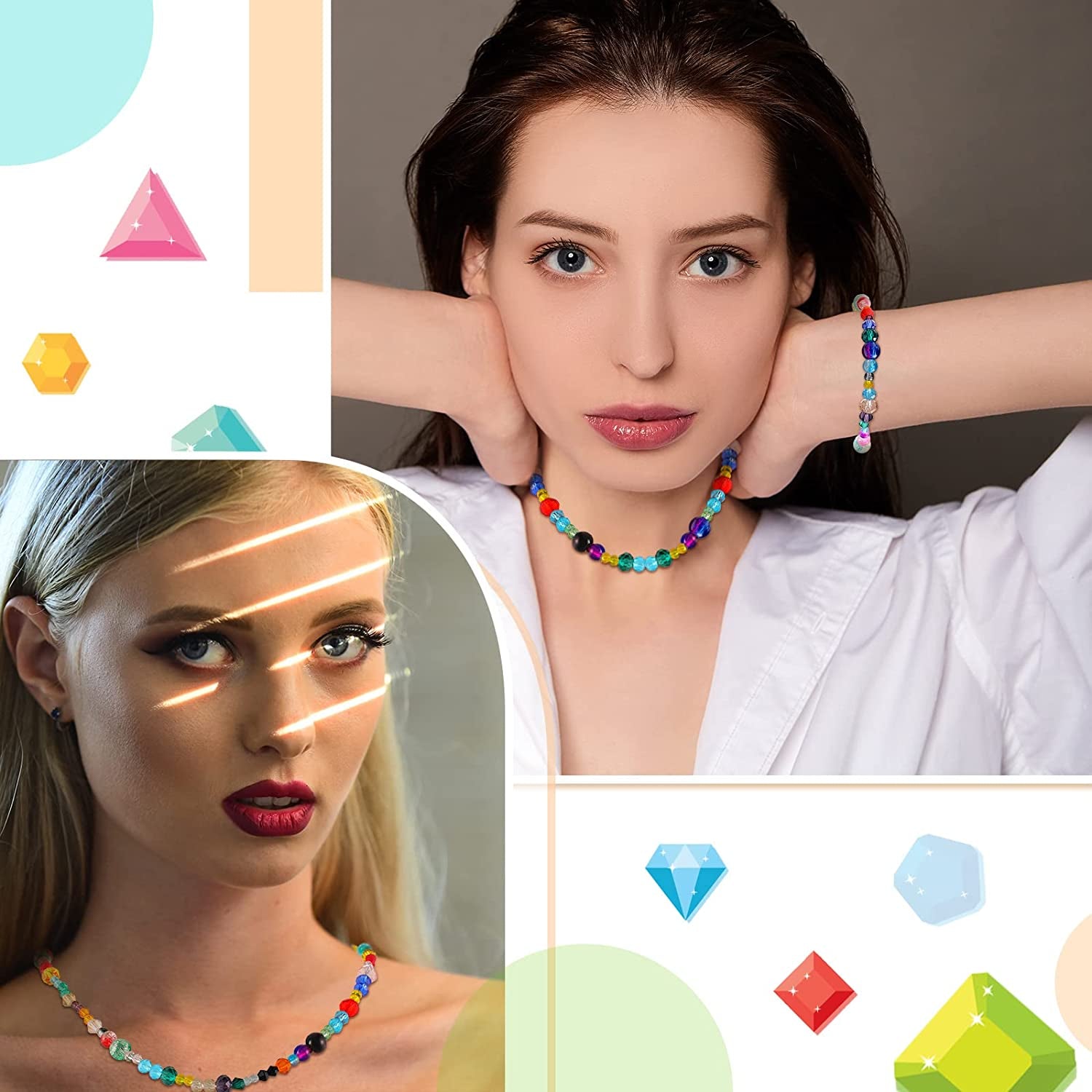 1300 Pieces Crystal Beads for Jewelry Making Crackle Glass Beads Faceted Crystal Glass Beads Bicone Crystal Beads Loose Beads Sparkly Beads for Bracelets Necklace Pendants Making Supplies