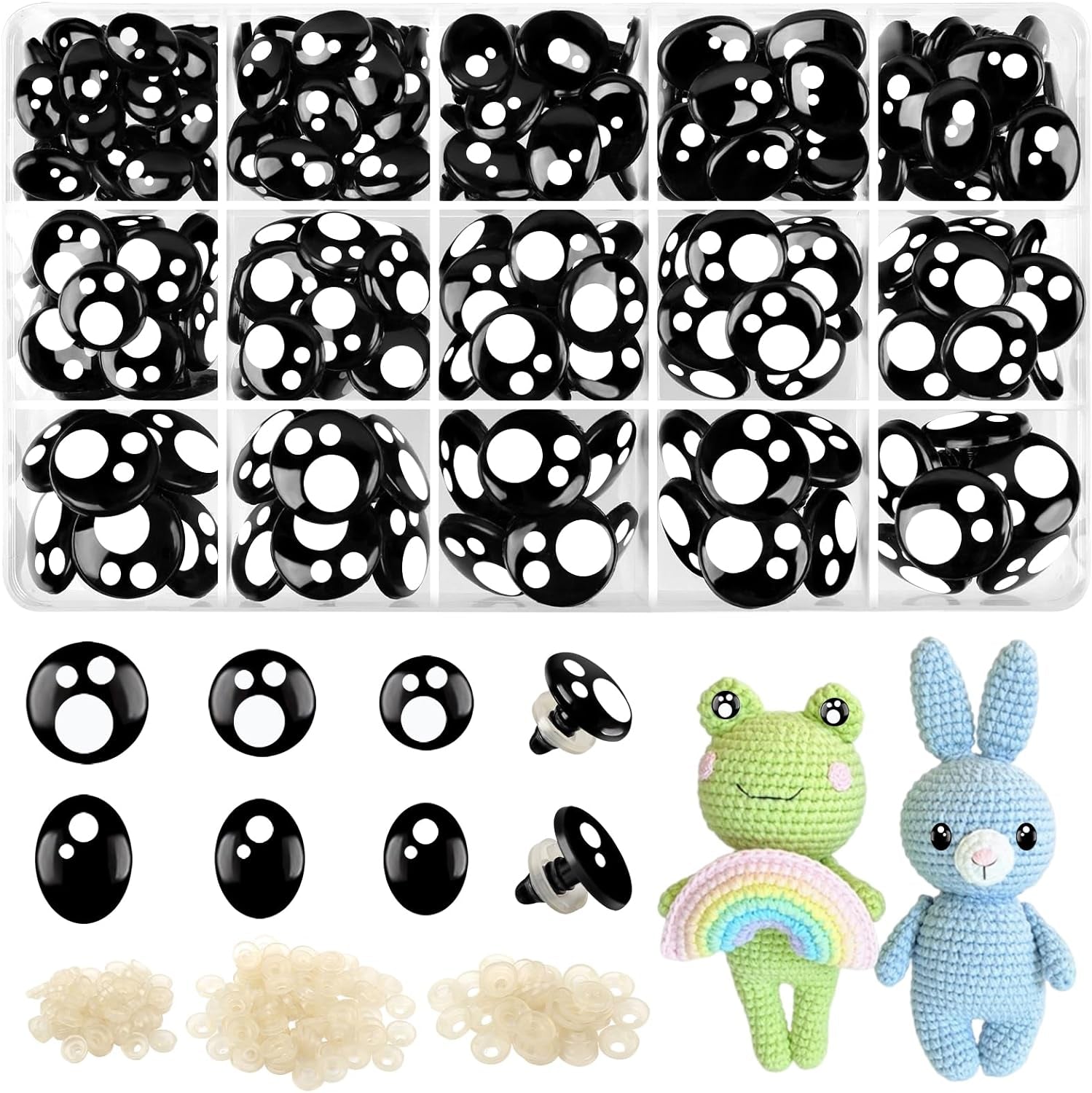 1200PCS Safety Eyes for Amigurumi, Stuffed Crochet Eyes with Washers 6Mm, 8Mm, 12Mm Plastic Crochet Safety Eyes Black Safety Eyes for Crochet Stuffed Animal Eyes for Craft Teddy Bear 6