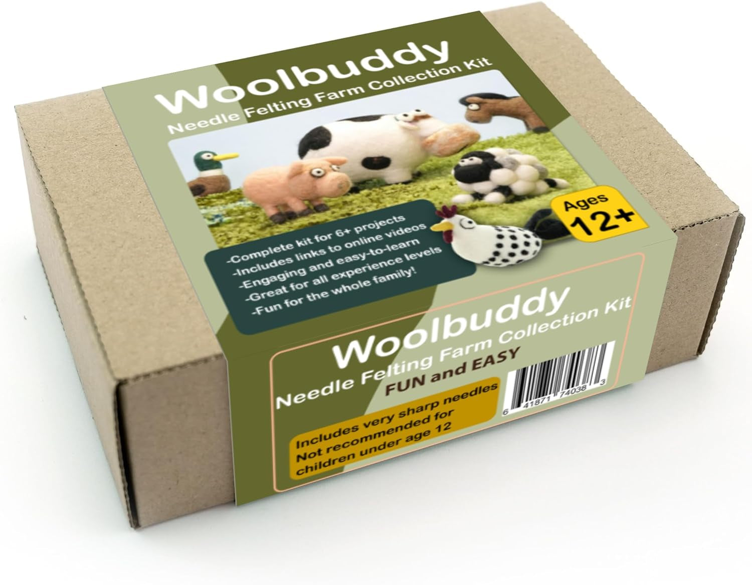 Needle Felting Kit, Farm Animals, Felting Kit for Beginners Adult, Felting Supplies Included - White Mini Felting Pad, Soft Felting Wool, 4 Felting Needles and Clear English Instructions