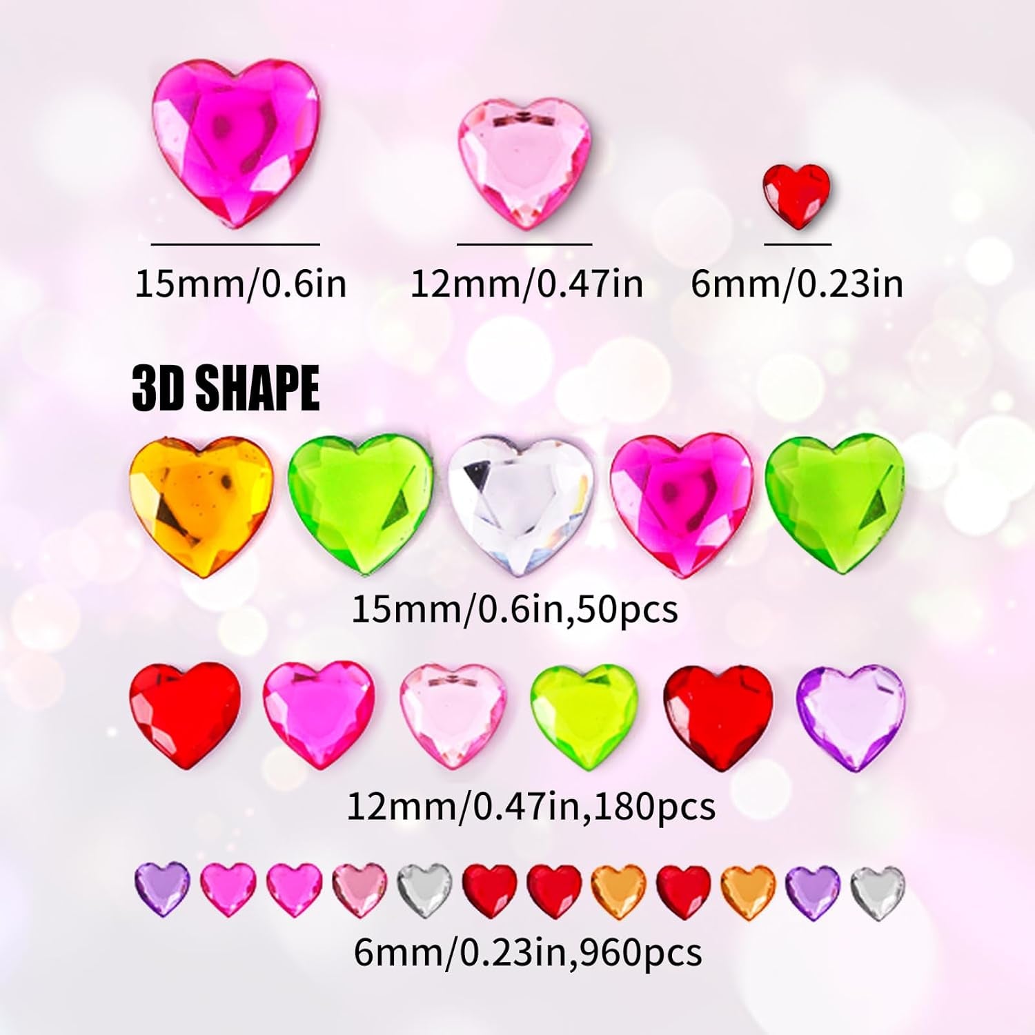 Heart Stickers Gem Stickers, 1190PCS Pink Self-Adhesive Blinger Hair Gems, Rhinestones for Nail Face, Decorative Stickers for Valentine'S Day, Wedding, Craft