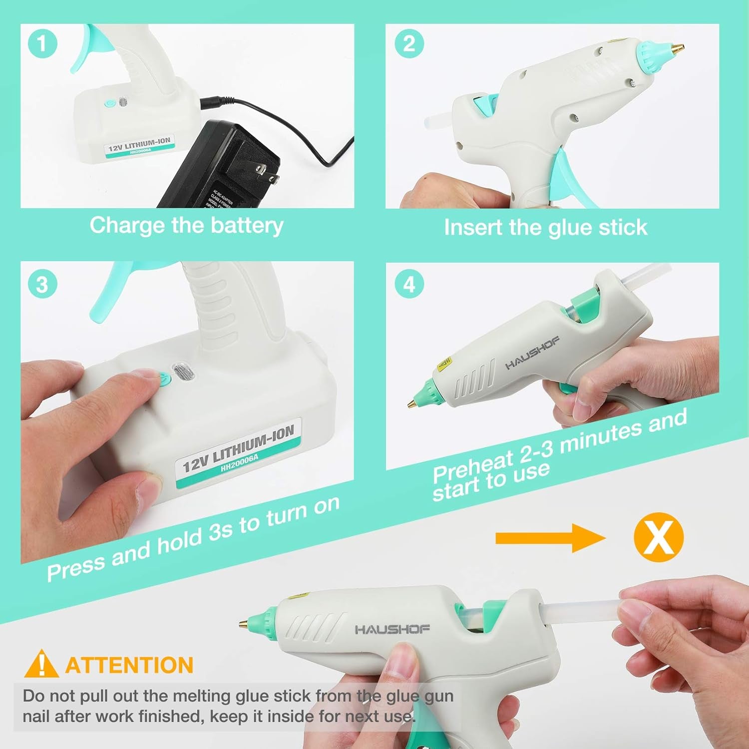 Hot Glue Gun, 60W Cordless Glue Gun with 20Pcs Full-Size Glue Sticks, Fast Preheating & High Temp, Cordless Hot Glue Gun Kit for DIY, Arts, Crafts, Home Decoration
