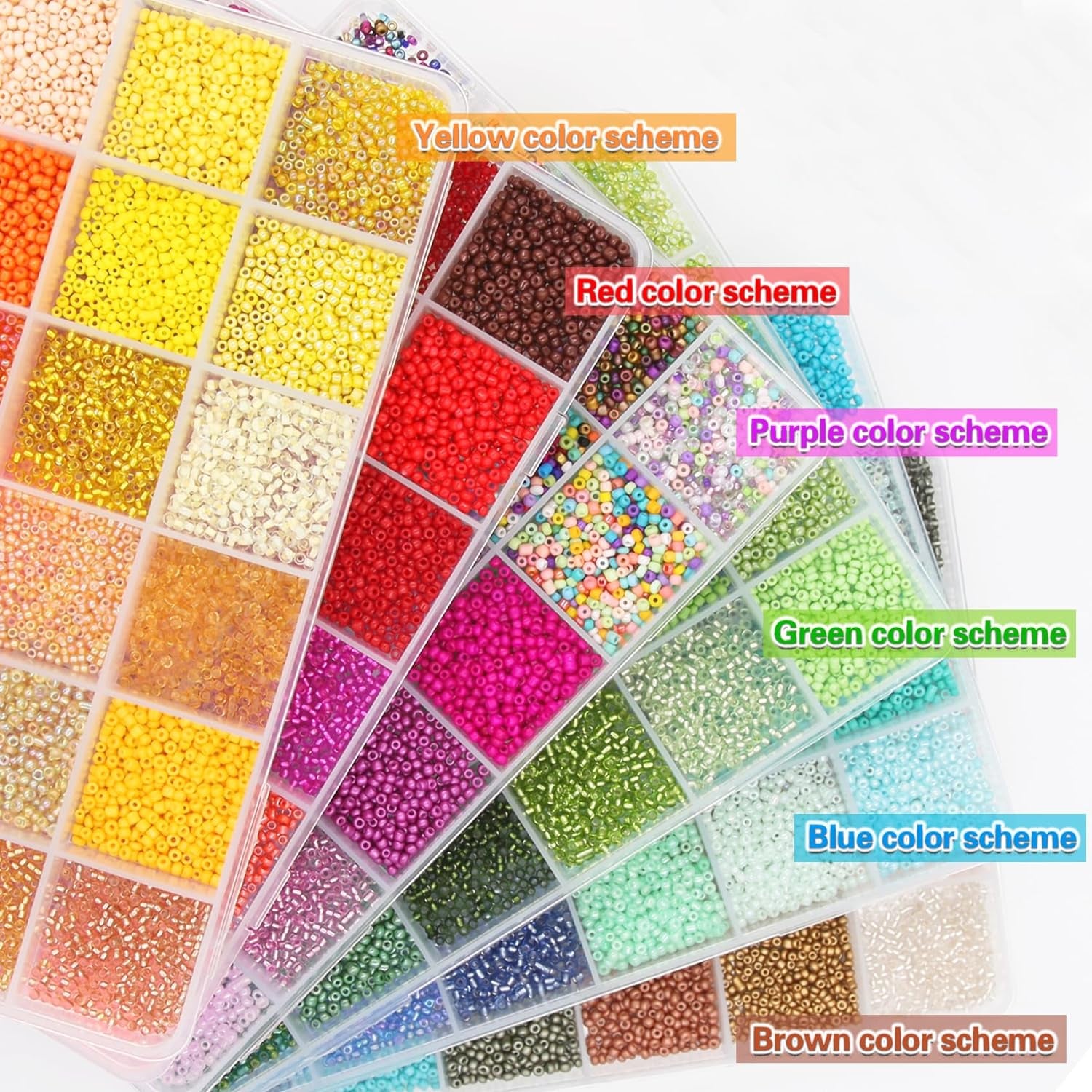 57600Pcs 2Mm Glass Seed Beads Small Craft Beads for DIY Bracelet Necklaces Crafting Jewelry Making Supplies with Beading Needles Elastic Strings (144 Colors, 400Pcs per Color)
