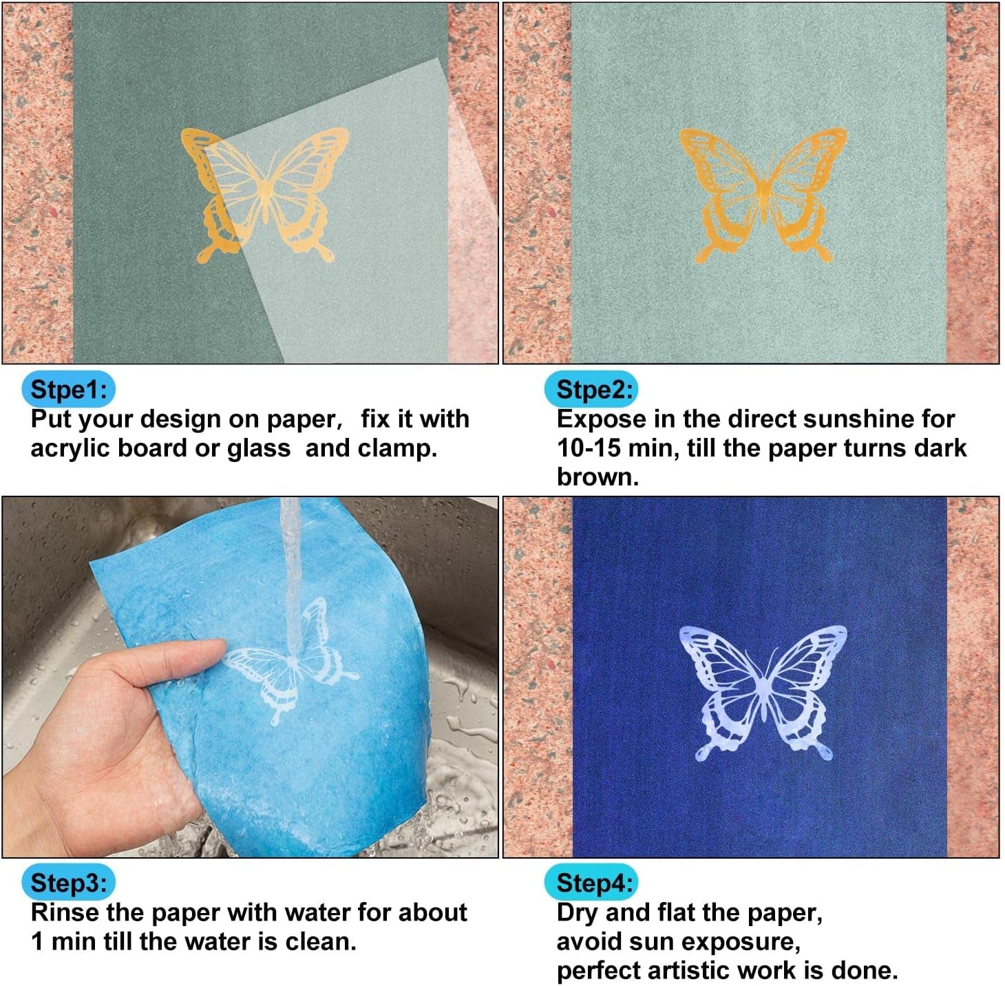 40 Sheets Sun Print Paper Kit Cyanotype Paper, A5 Sun Art Paper, High Sensitive Nature Sun/Solar Activated Sun Printing Art Drawing Paper for Arts Crafts DIY Project (5.8X 8.3 Inch)
