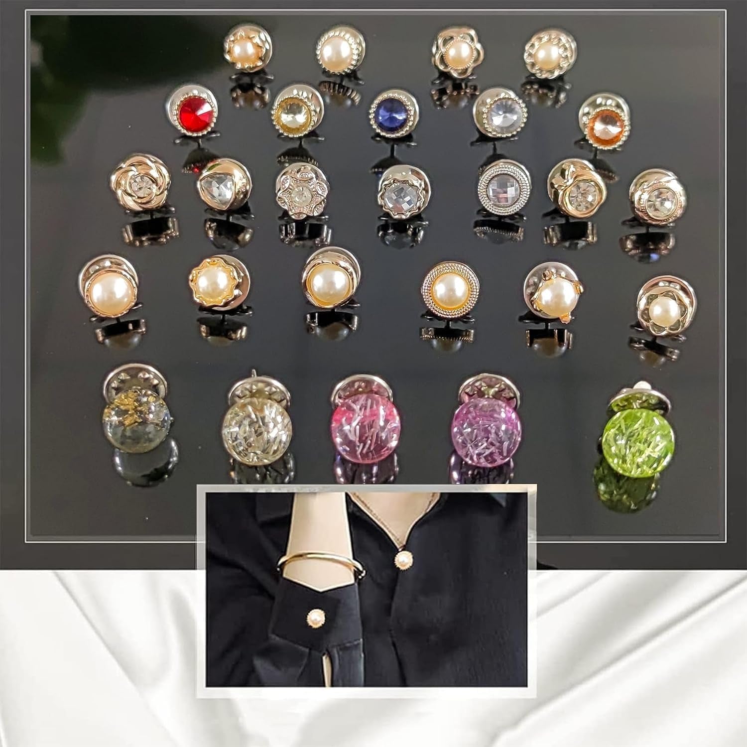 30 Sets Pearl Brooch Buttons, Cover up Buttons, No Sew Buttons Invisible Buttons for Blouses, Dresses, Sweaters, Coats, Shawls - Ideal for Women and Girls
