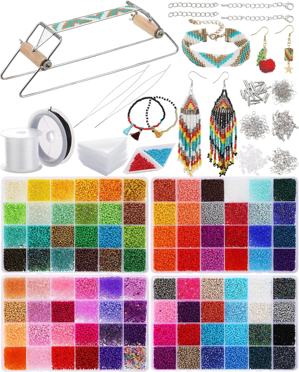 Bead Loom Kit for Adults Beading Loom Supplies 48000 Pcs Glass Seed Beads Bracelets Jewelry Earring Making Tools Christmas Gifts for Girls DIY Accessories