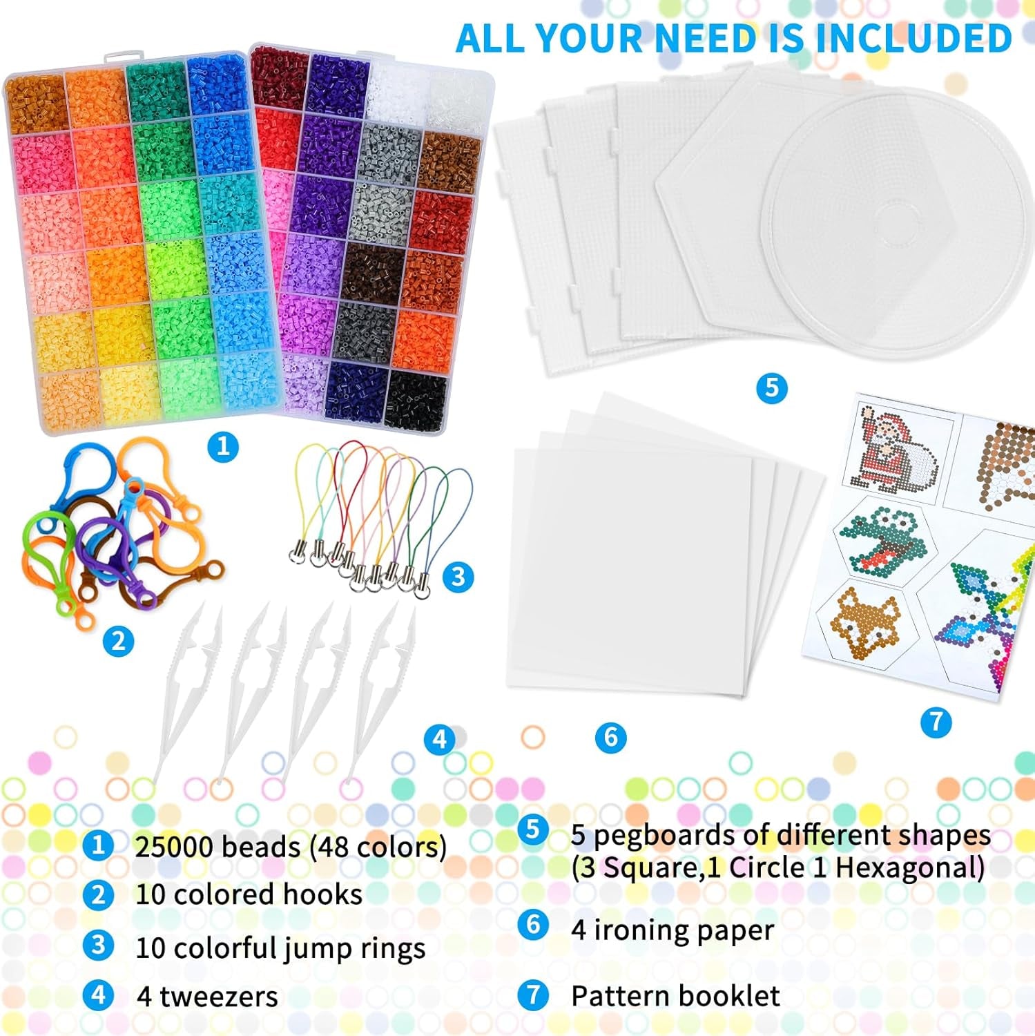 25000 Mini Fuse Beads Kit, 2.6Mm Beads, Tiny Melty Beads in 48 Colors for Boys and Girls, Fuse Beads Set with 4 Pegboards, 3 Tweezers, 3 Ironing Paper for Arts, Crafts & Gifts
