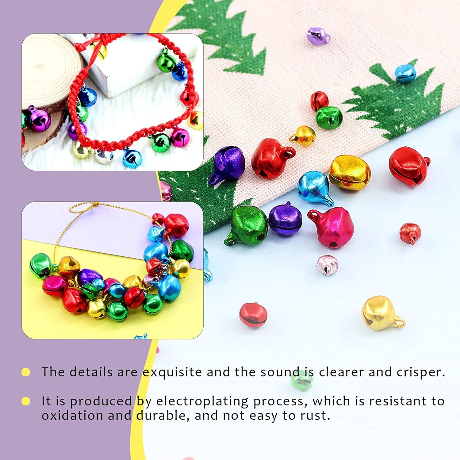 403Pcs Colorful 4 Sizes Christmas Jingle Bells Assortment Kit with 200M Gold Sliver Cord, Jingle Bells and Craft Bells, Perfect for Christmas Party Decorations Craft Decorations DIY Bells