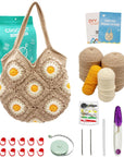 Crochet Kit for Beginners Daisy Tote Bag DIY Knitting Kits of Daisy Tote Bag with Step-By-Step Video Tutorials Crochet Kit Beginners for Adults and Kids