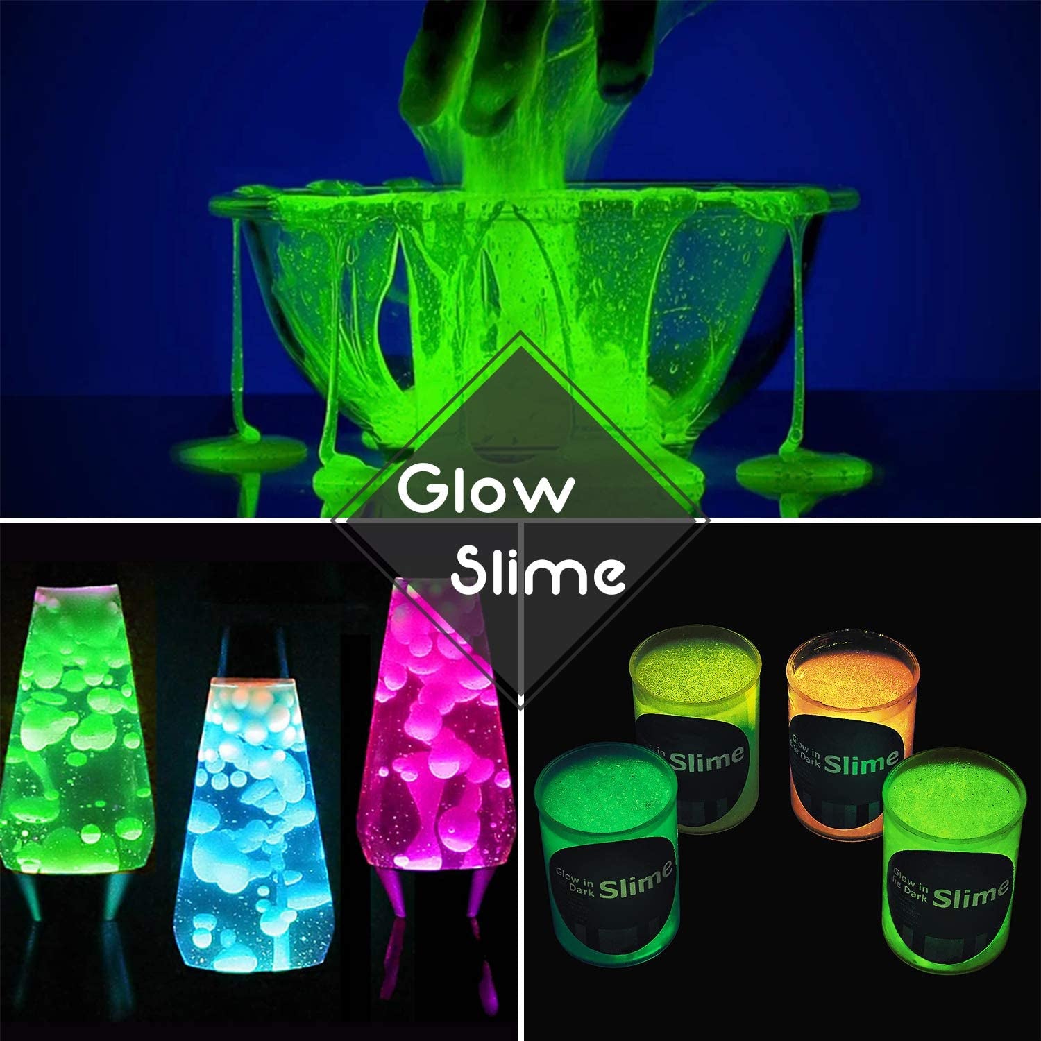 Glow in the Dark Pigment Powder - Epoxy Resin Color Pigment Dyes for DIY Slime Coloring Kit - Luminous Skin Safe Long Lasting Self Glowing for Acrylic Paint, Nail Art, Painting, Crafts - 0.4Oz Each