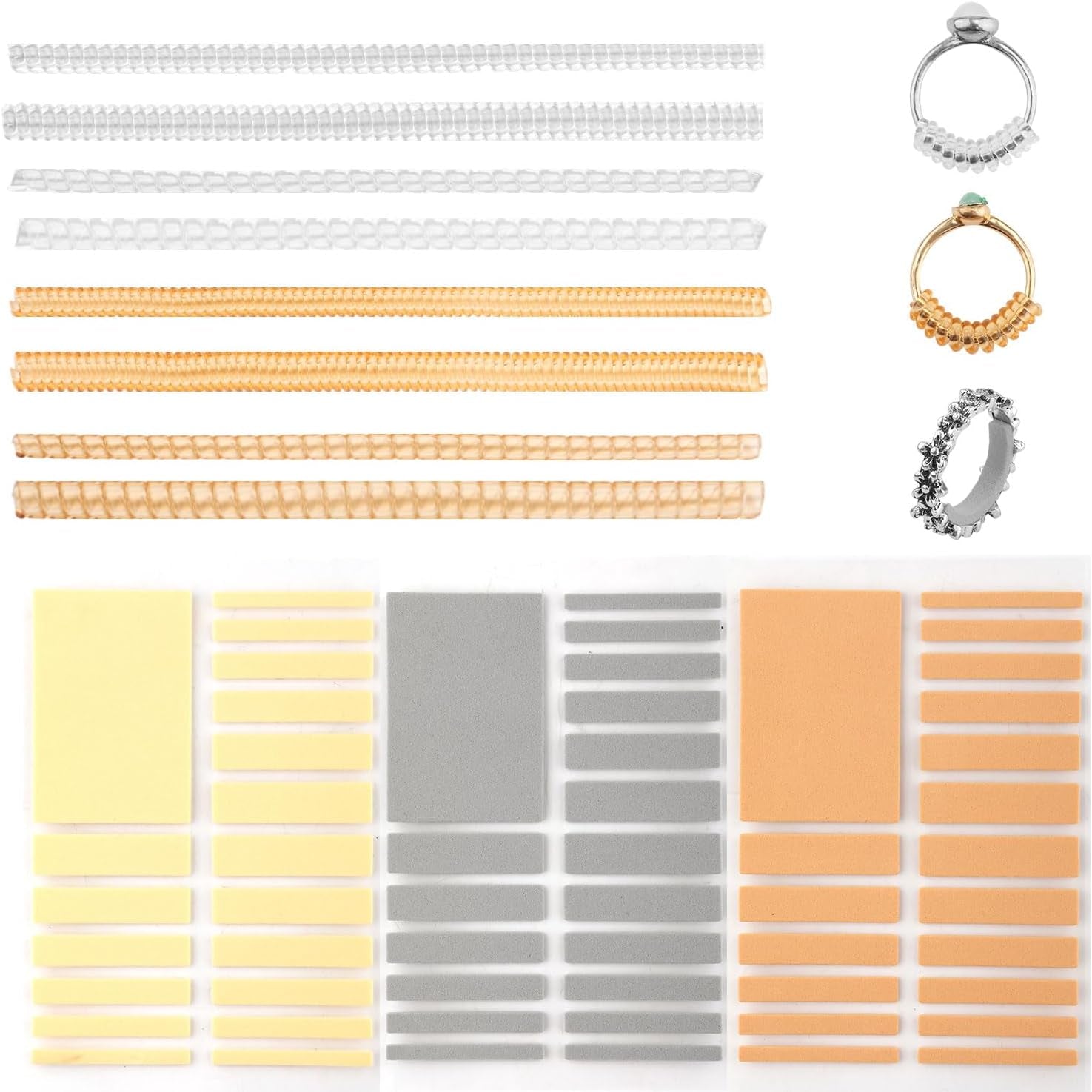 65Pcs Invisible Ring Size Adjuster Set, Jewelry Adjusters Spring Ring Sizer Guard Spiral Ring Tightener Fit Wide Rings Invisible Ring Sizer Adjuster for Loose Rings Golden Silver