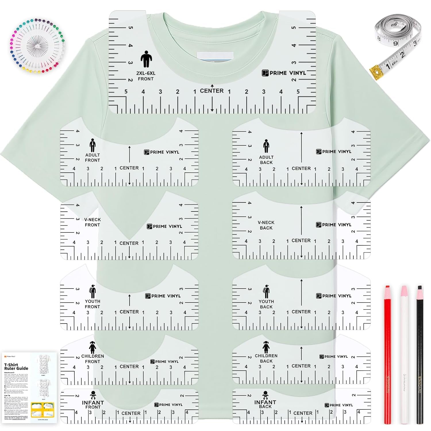 17Pcs Tshirt Ruler Guide for Vinyl Alignment, Tshirt Ruler for Cricut Heat Press HTV Vinyl Center Designs, Craft Sewing Supplies and Accessories