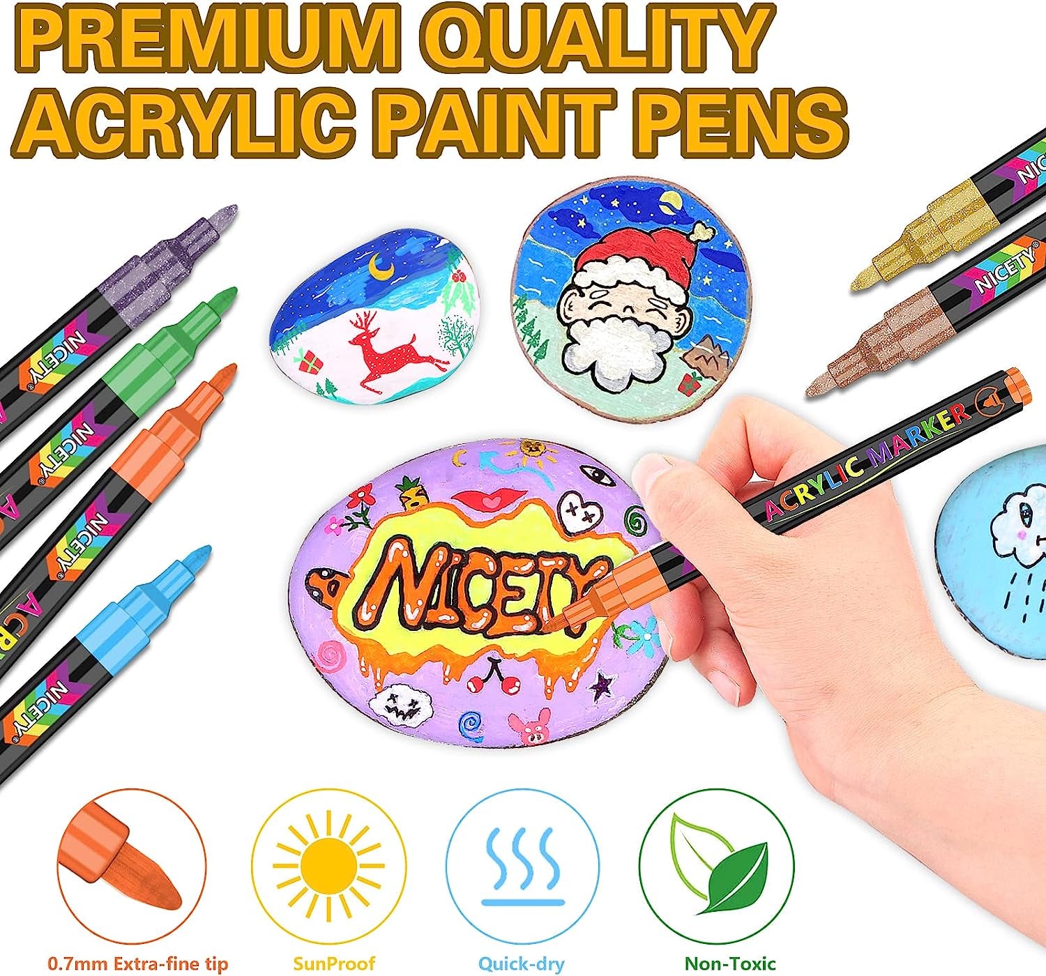 72 Colors Acrylic Paint Pens Paint Markers, Extra Fine Tip Point Acrylic Paint Pens for Rock Painting, Canvas, Wood, Ceramic, Glass, Stone, Fabric, DIY Crafts & Art Supplies