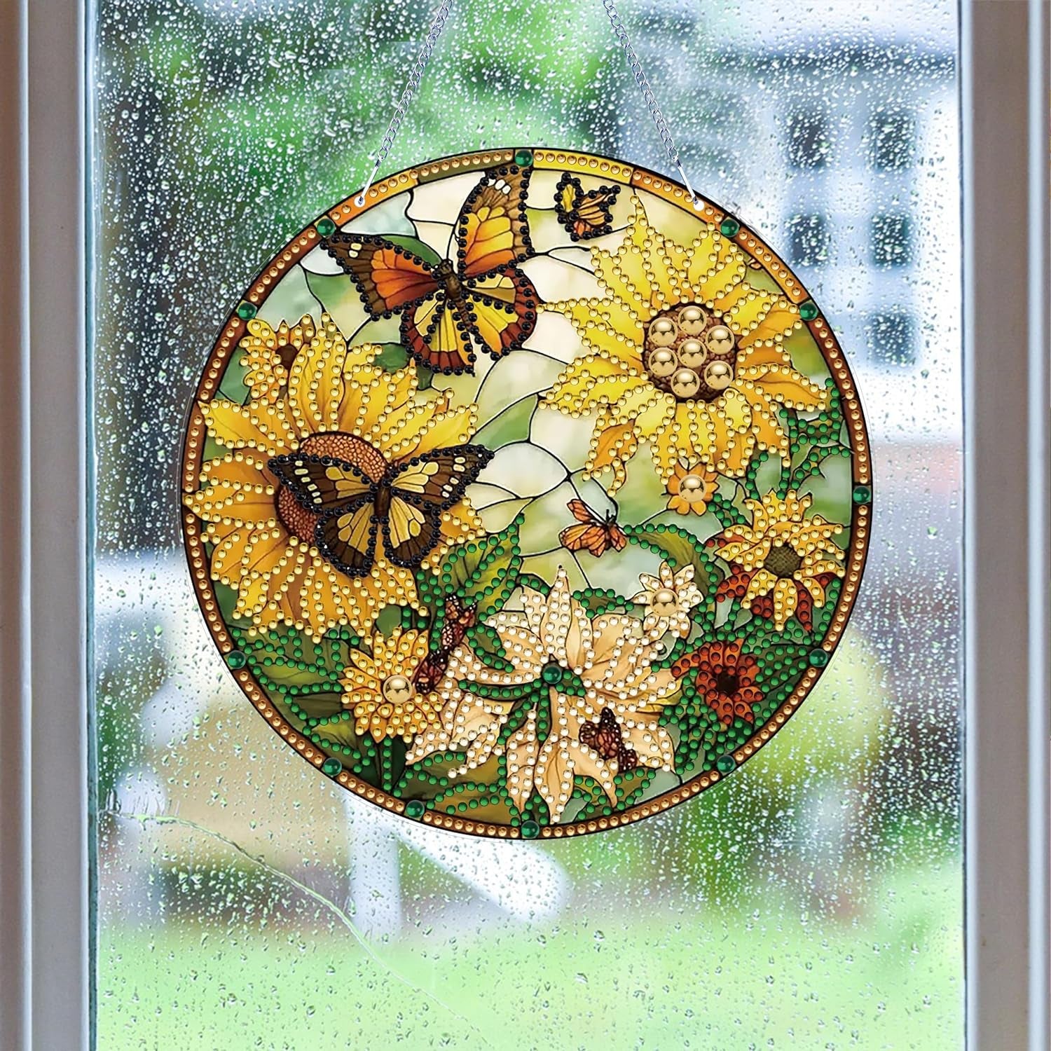 5D Sunflower Butterfly Diamond Painting Kits for Adults Hanging Sign Wall Art Sign Diamond Art Suncatcher Hanging Ornament Home Garden Wall Door Hanging Painting Kits, Yellow
