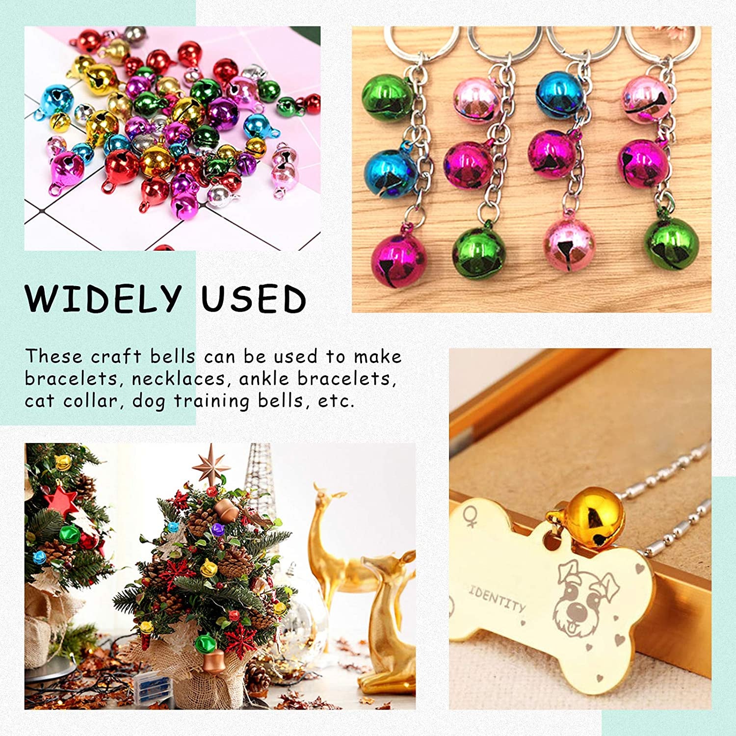 403Pcs Colorful 4 Sizes Christmas Jingle Bells Assortment Kit with 200M Gold Sliver Cord, Jingle Bells and Craft Bells, Perfect for Christmas Party Decorations Craft Decorations DIY Bells