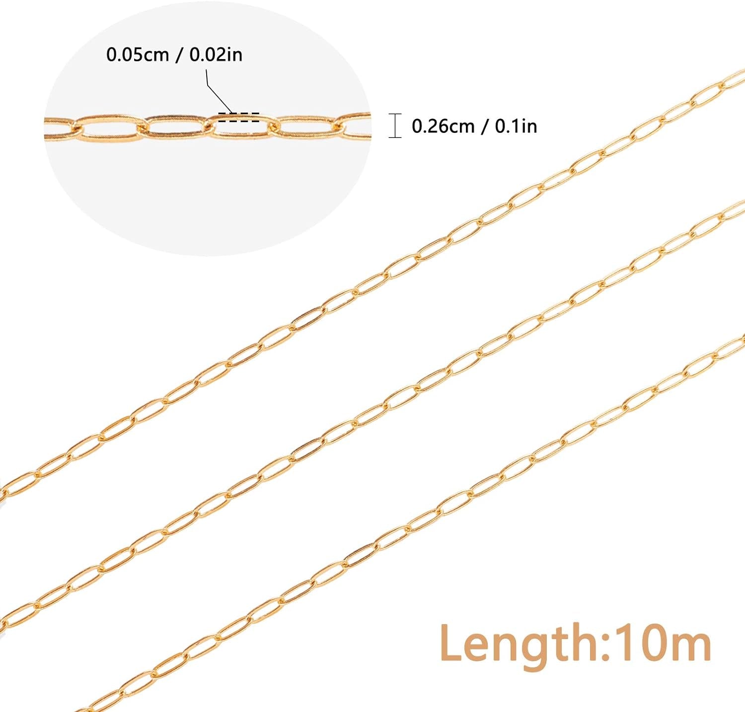 32Feet Gold Paperclip Chains Link Spool Bulk Necklace Length 7.6Mm Width 2.6Mm for Women Jewelry Necklace Bracelet Pendant Making, Golden