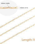 32Feet Gold Paperclip Chains Link Spool Bulk Necklace Length 7.6Mm Width 2.6Mm for Women Jewelry Necklace Bracelet Pendant Making, Golden