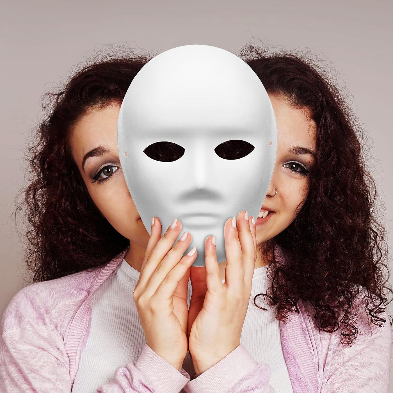 36 Pieces Paper Mache Masks White DIY Craft Paintable Mask Cosplay Mask Halloween Party Decor for Women Men, 2 Sizes