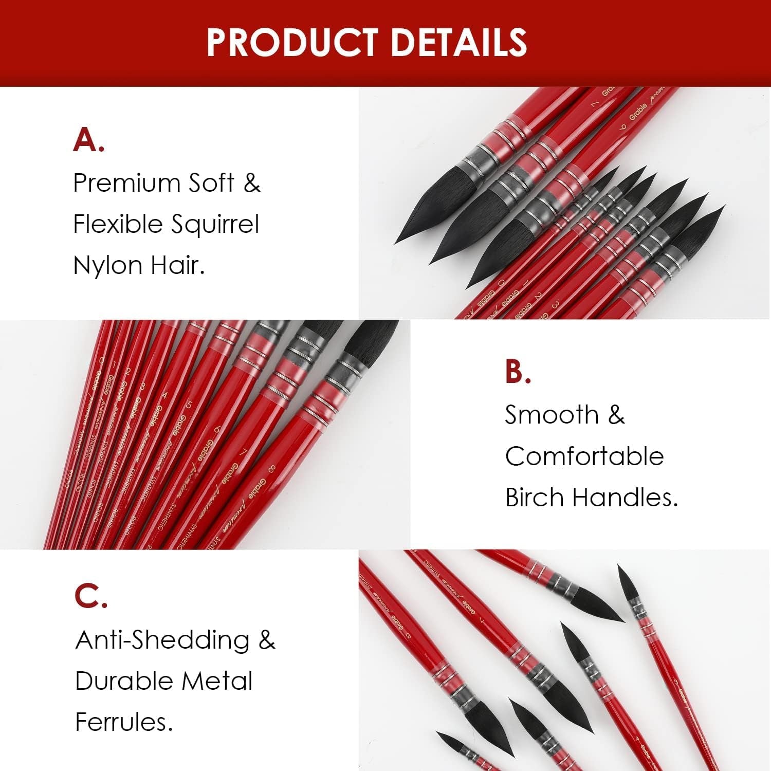 Professional Watercolor Paint Brushes, Mop Paintbrushes, 9 Pcs, Synthetic Squirrel Hair, Art Supplies for Painting, Great Watercolor Set for Artists, Amateur Hobbyists and Painting Lovers