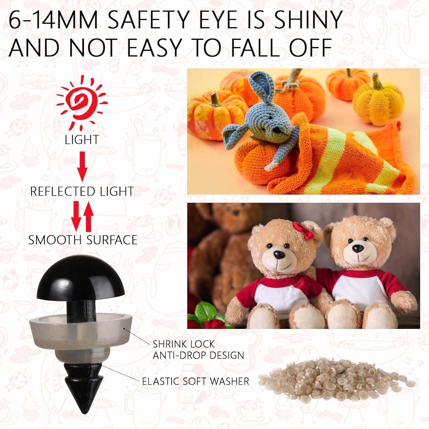 700 Pcs Black Plastic Crochet Safety Eyes with Washers for 6-14Mm Stuffed Animals and Amigurumi DIY Halloween Decorations