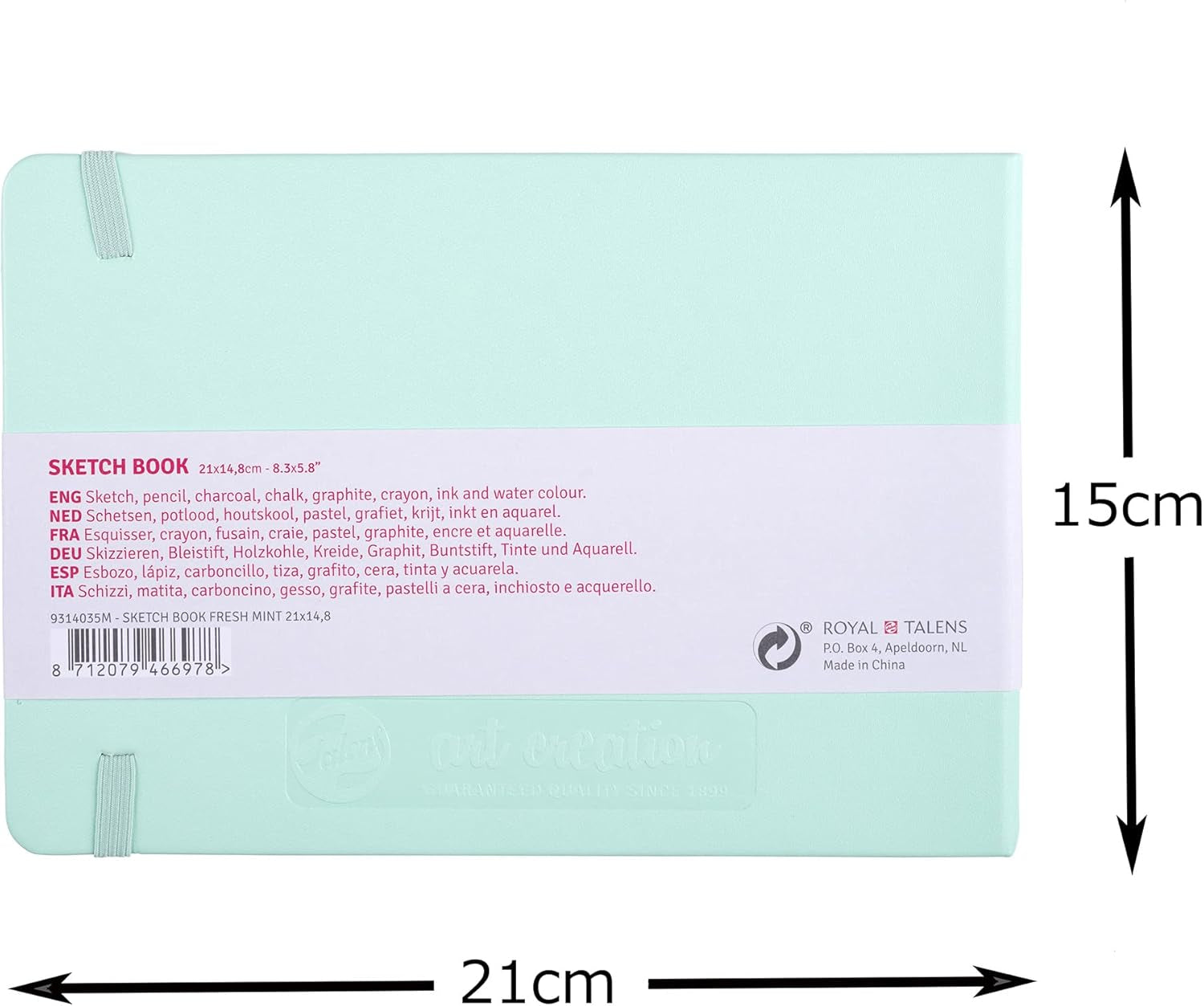 T9314-035M 452370  Sketchbook, Drawing Notebook, 8.3 X 5.9 Inches (21 X 15 Cm), Fresh Mint