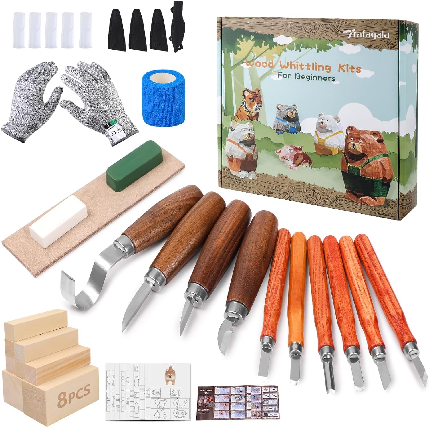 Wood Carving Tools Set, Wood Carving Hand Tools Kit with Hook Carving Knife Whittling Knife Detail Wood Carving Knife and 6Pcs SK2 Carbon Steel Wood Carving Knives for Woodwork