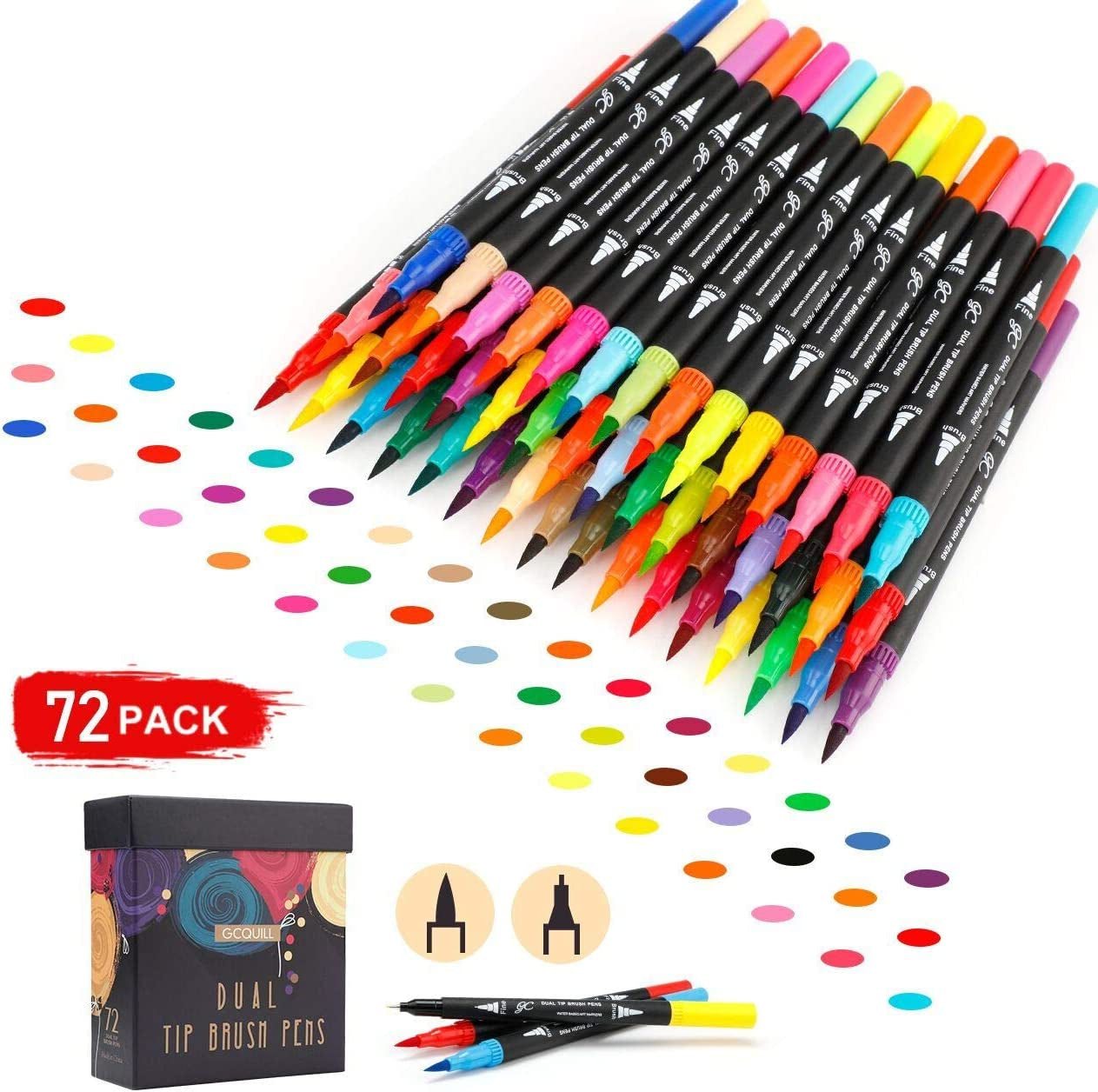 72 Colors Dual Tip Brush Pens Highlighter 72 Art Markers 0.4Mm Fine Liners & Brush Tip Watercolor Pen Set for Adult and Kids Coloring Books, Calligraphy, Hand Lettering, Note Taking
